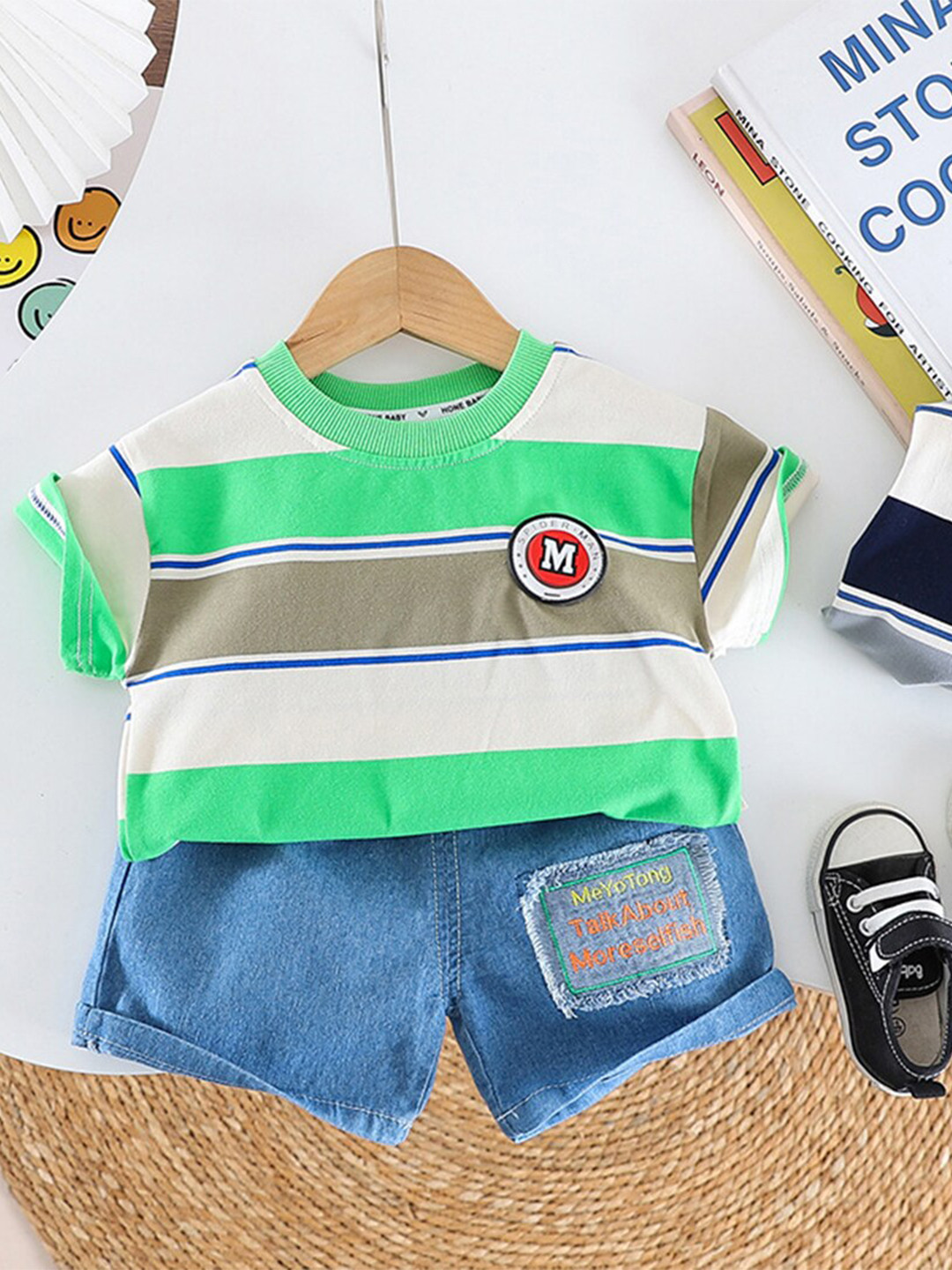 

INCLUD Boys Striped T-shirt with Shorts, Green