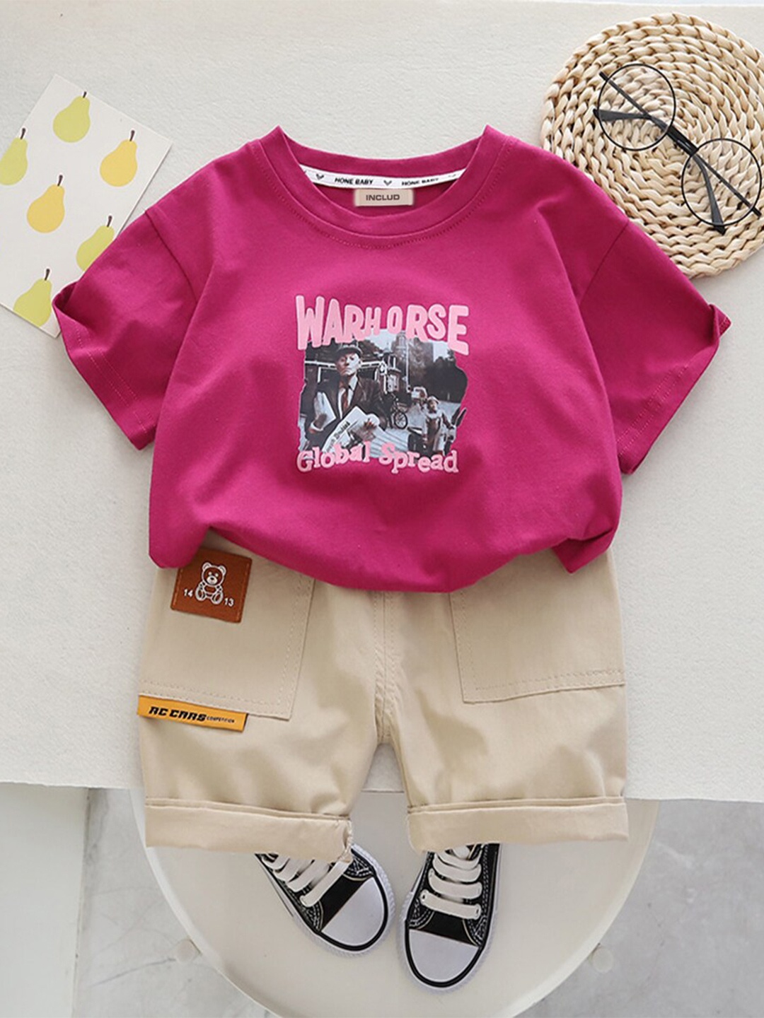 

INCLUD Boys Graphic Printed T-shirt With Shorts, Pink