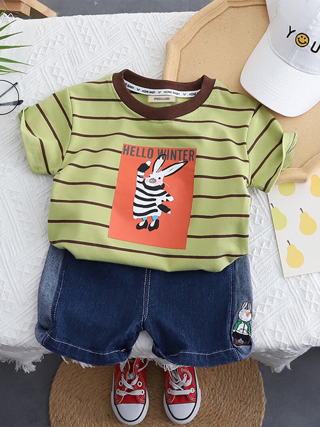 

INCLUD Boys Striped T-shirt With Shorts, Green