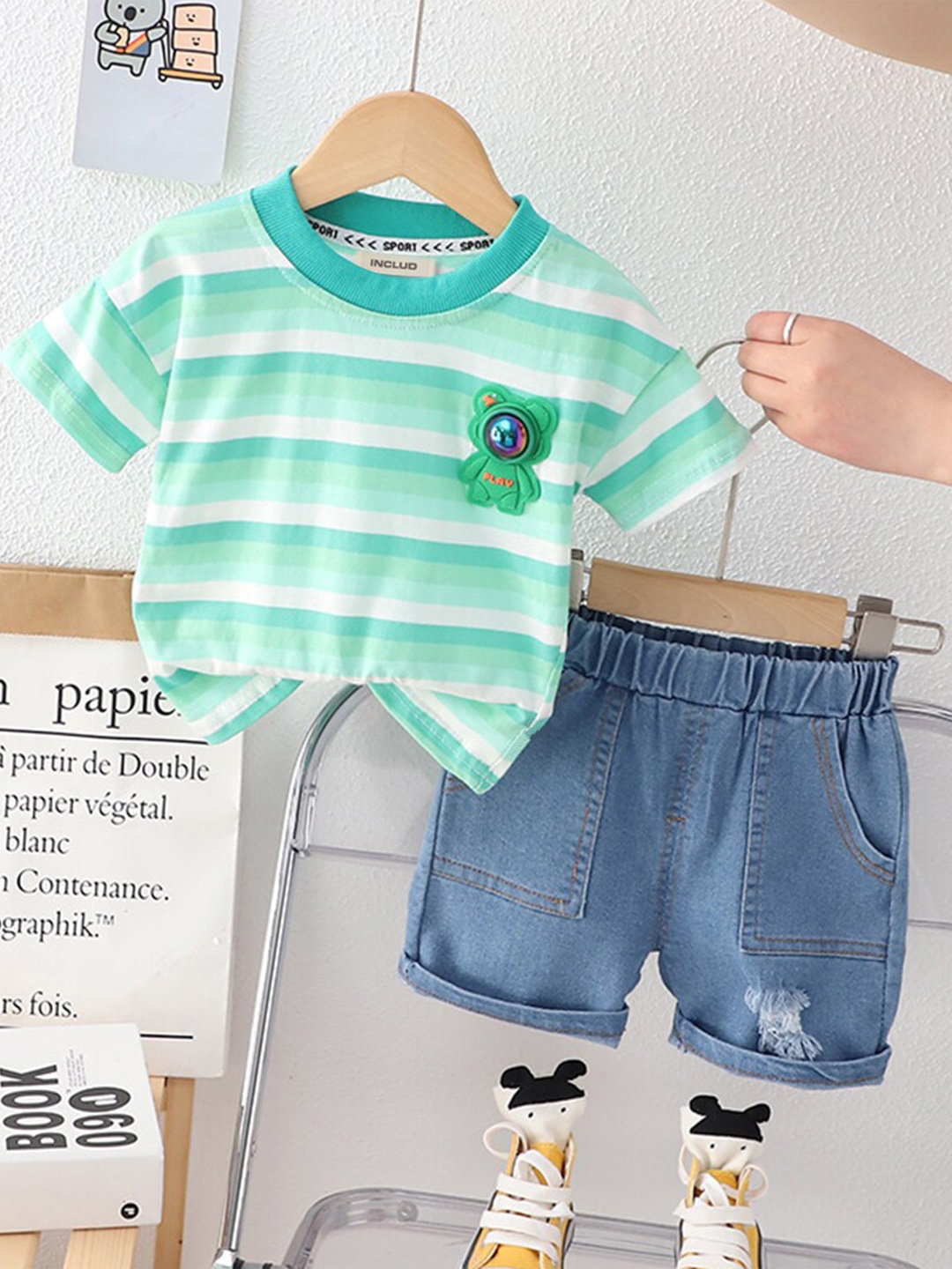 

INCLUD Boys Striped T-Shirt With Shorts, Green