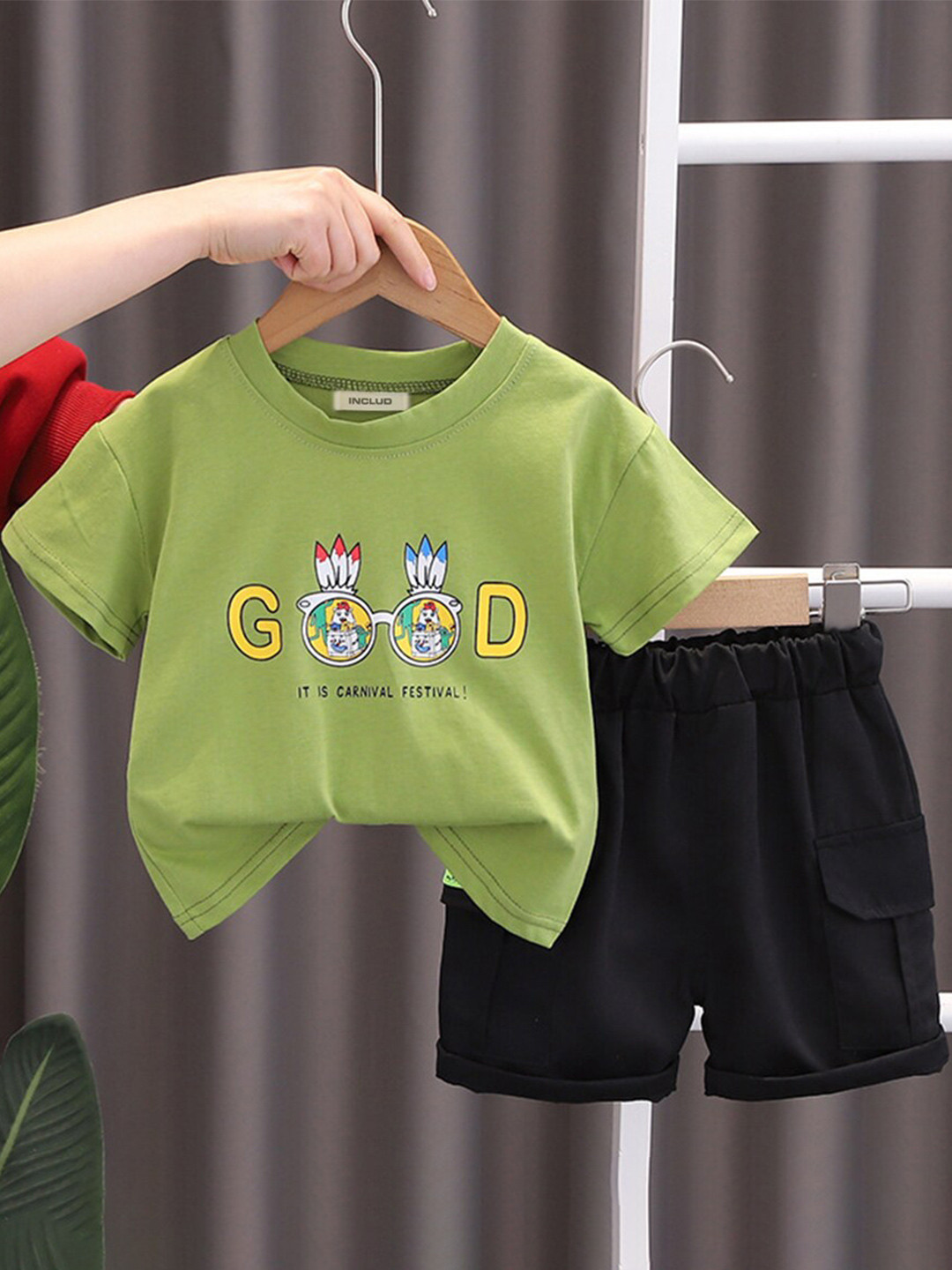 

INCLUD Boys Printed T-Shirt With Shorts, Olive