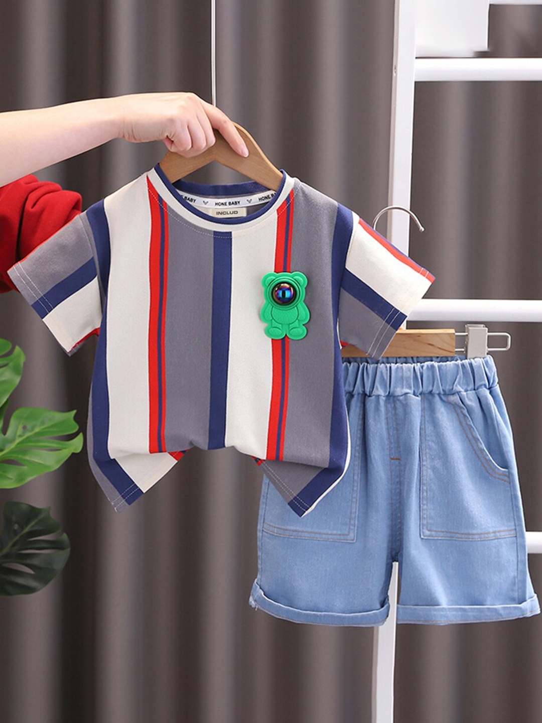 

INCLUD Boys Striped Top with Shorts, Blue