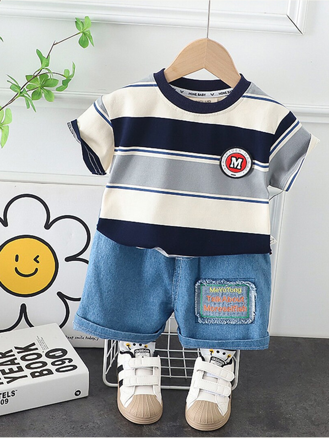 

INCLUD Boys Striped T-shirt with Shorts, Blue