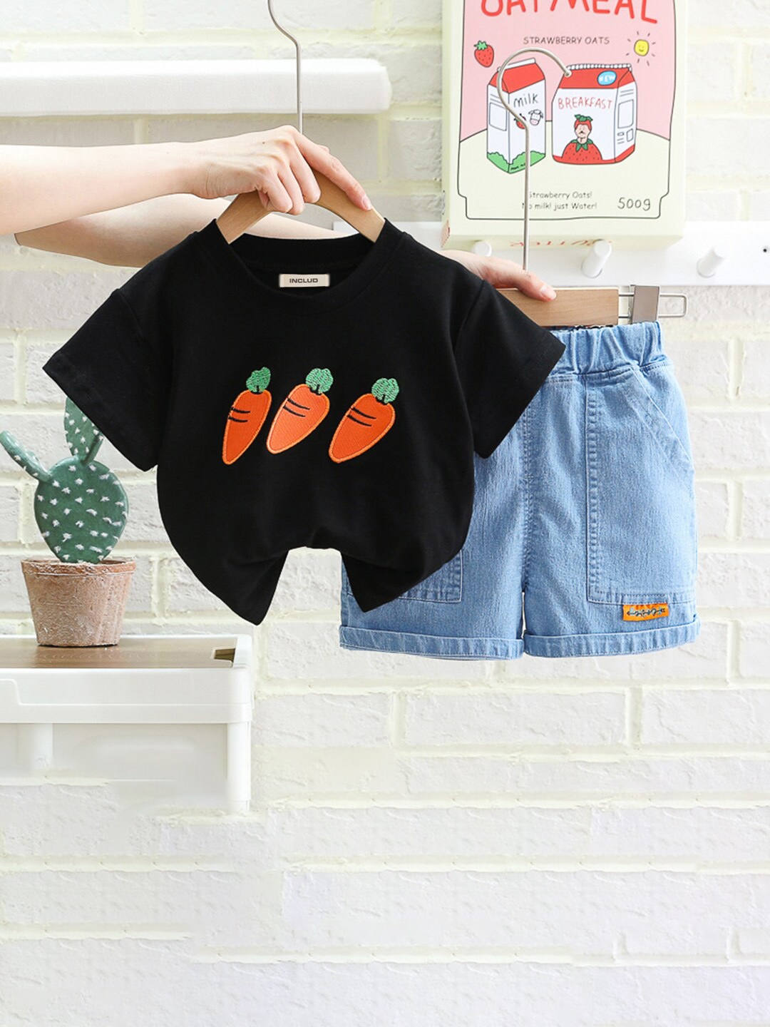 

INCLUD Boys Printed T-shirt with Denim Shorts, Black