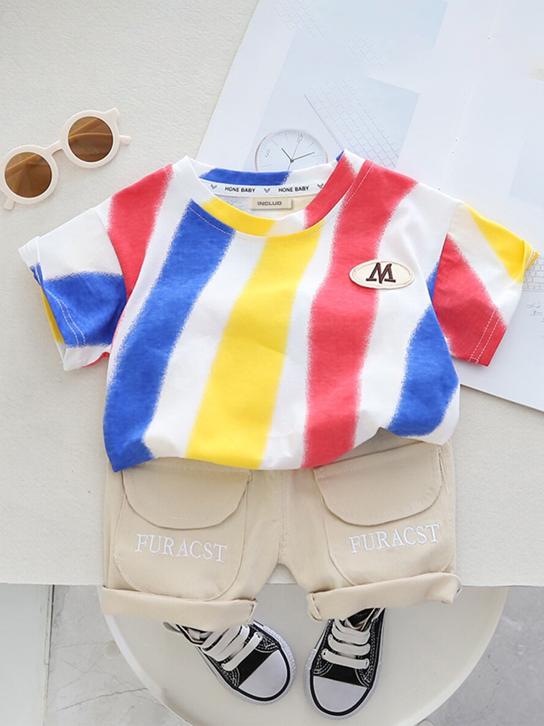 

INCLUD Boys Striped Top with Shorts, White