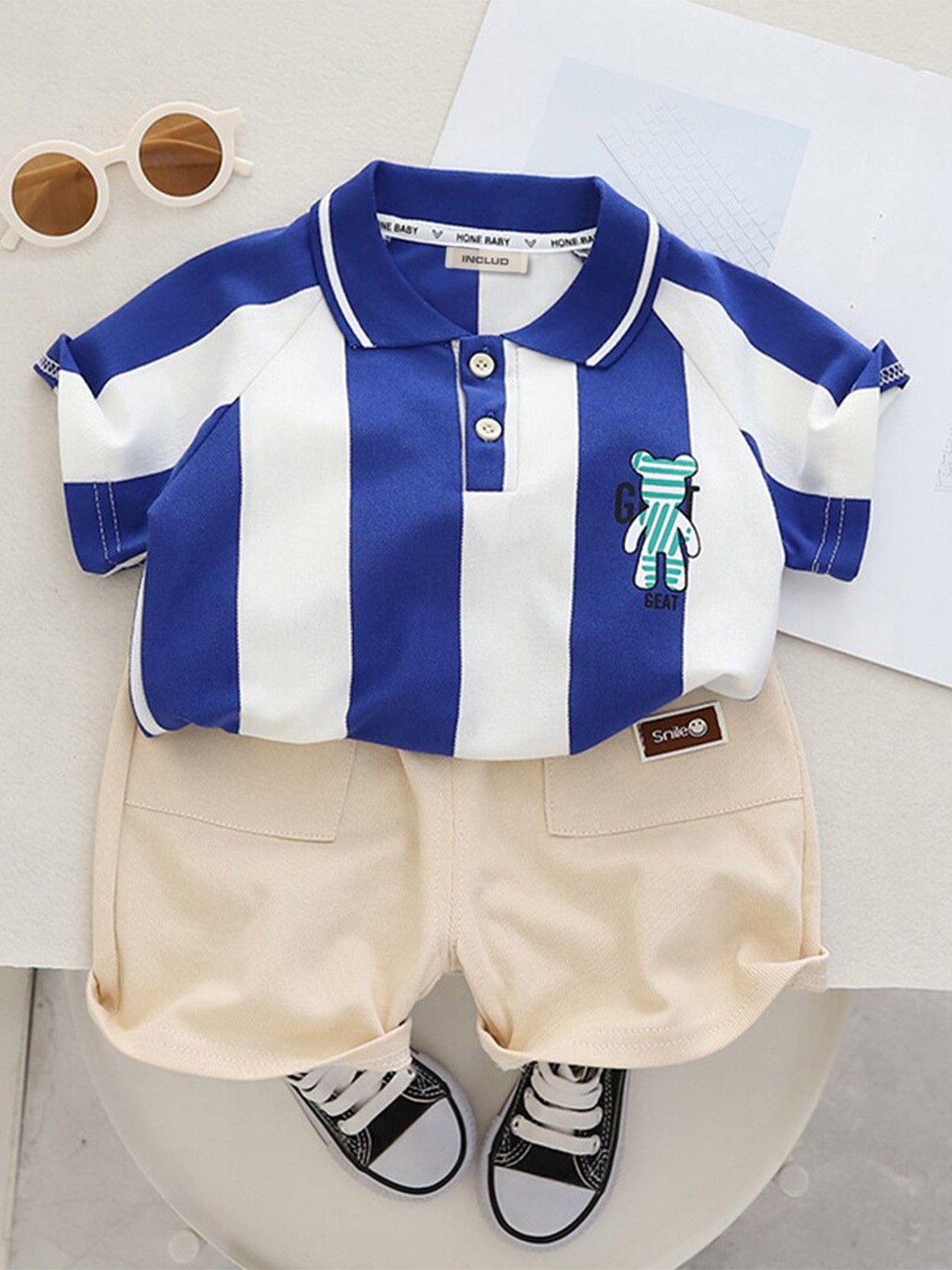 

INCLUD Boys Striped T-shirt with Shorts, Blue