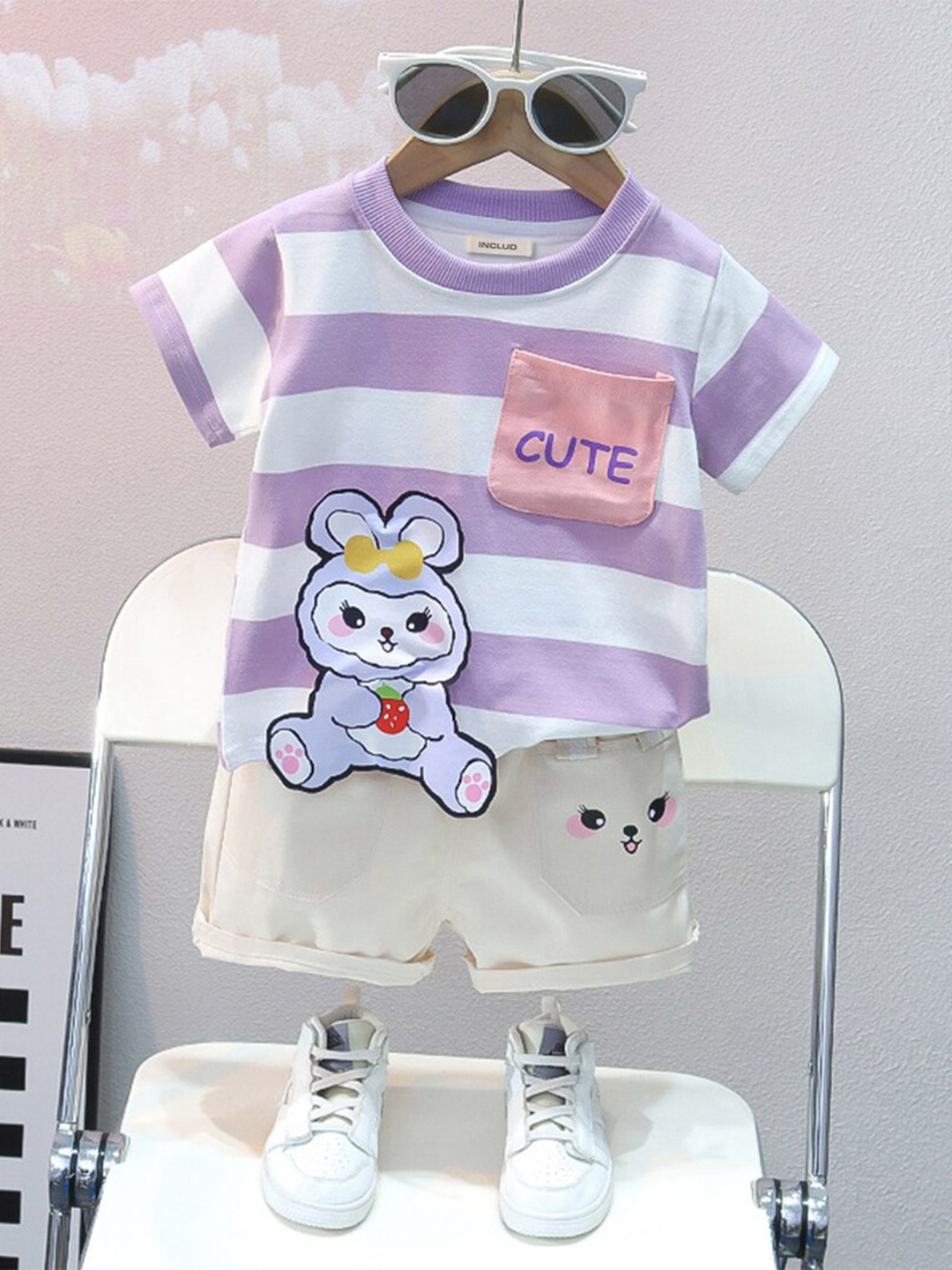 

INCLUD Boys Striped T-shirt With Shorts, Violet