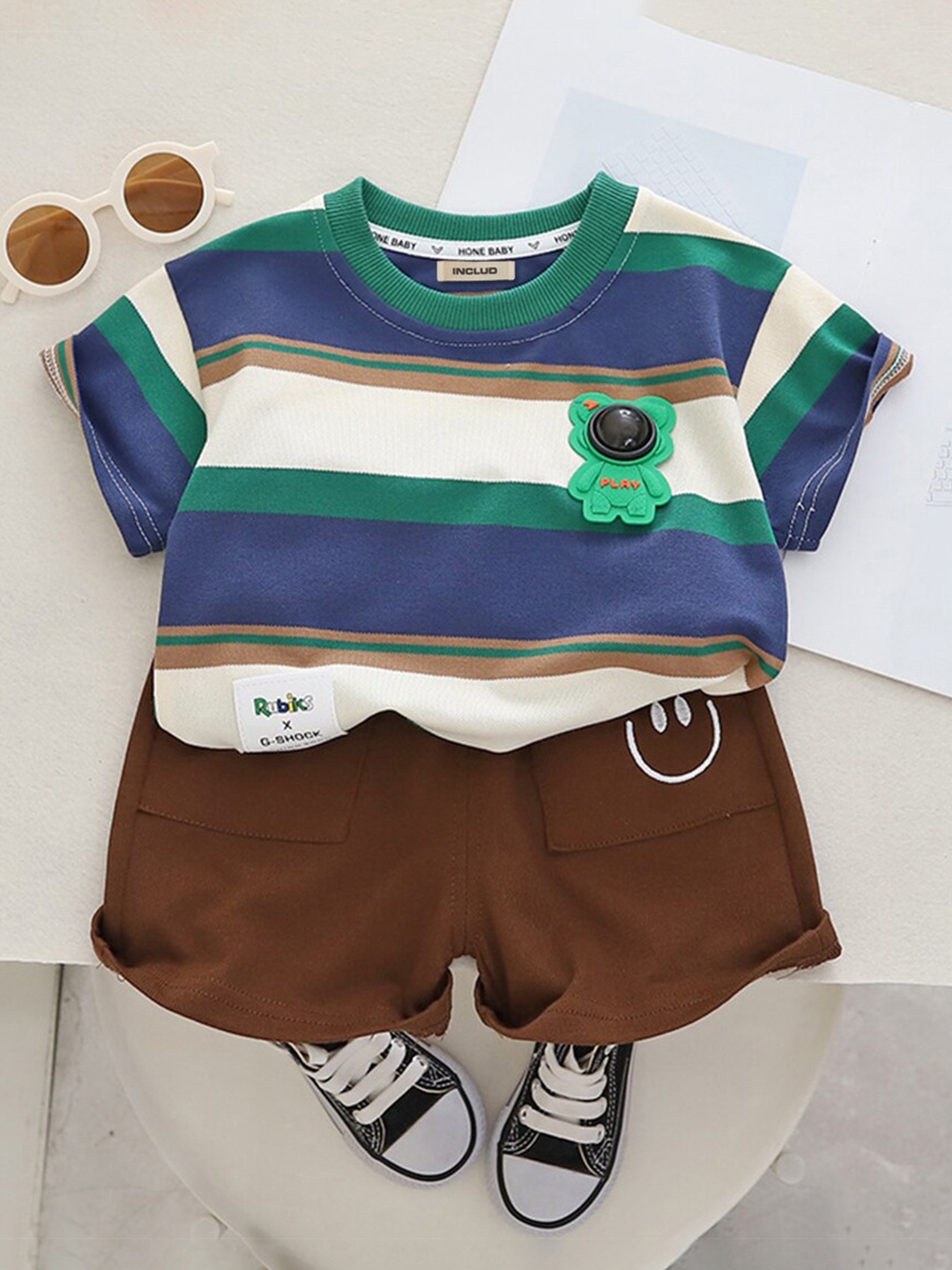 

INCLUD Boys Striped T-shirt with Shorts, Blue