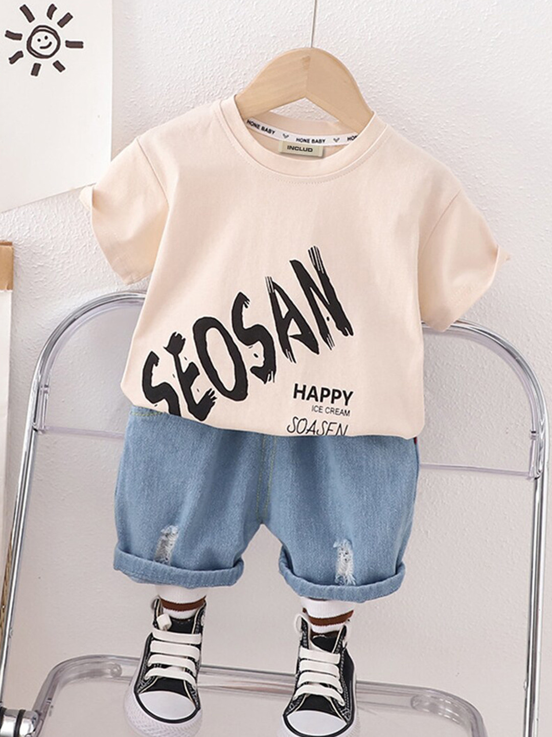 

INCLUD Boys Printed T-shirt With Shorts, Off white