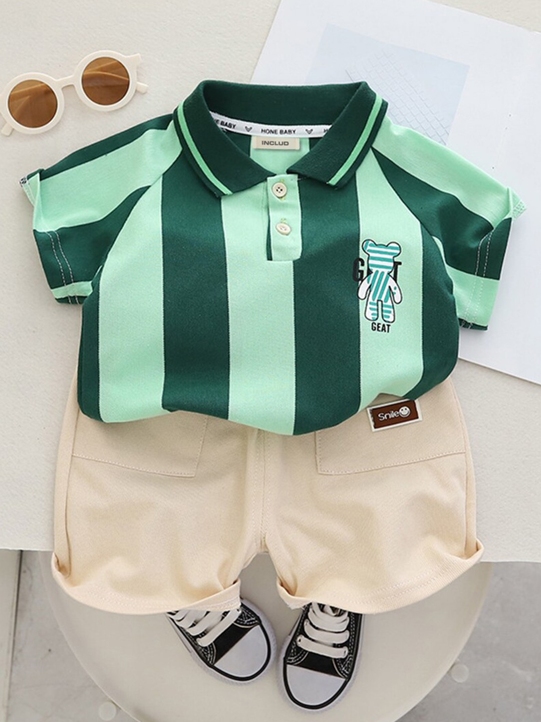 

INCLUD Boys Striped T-shirt with Shorts, Green