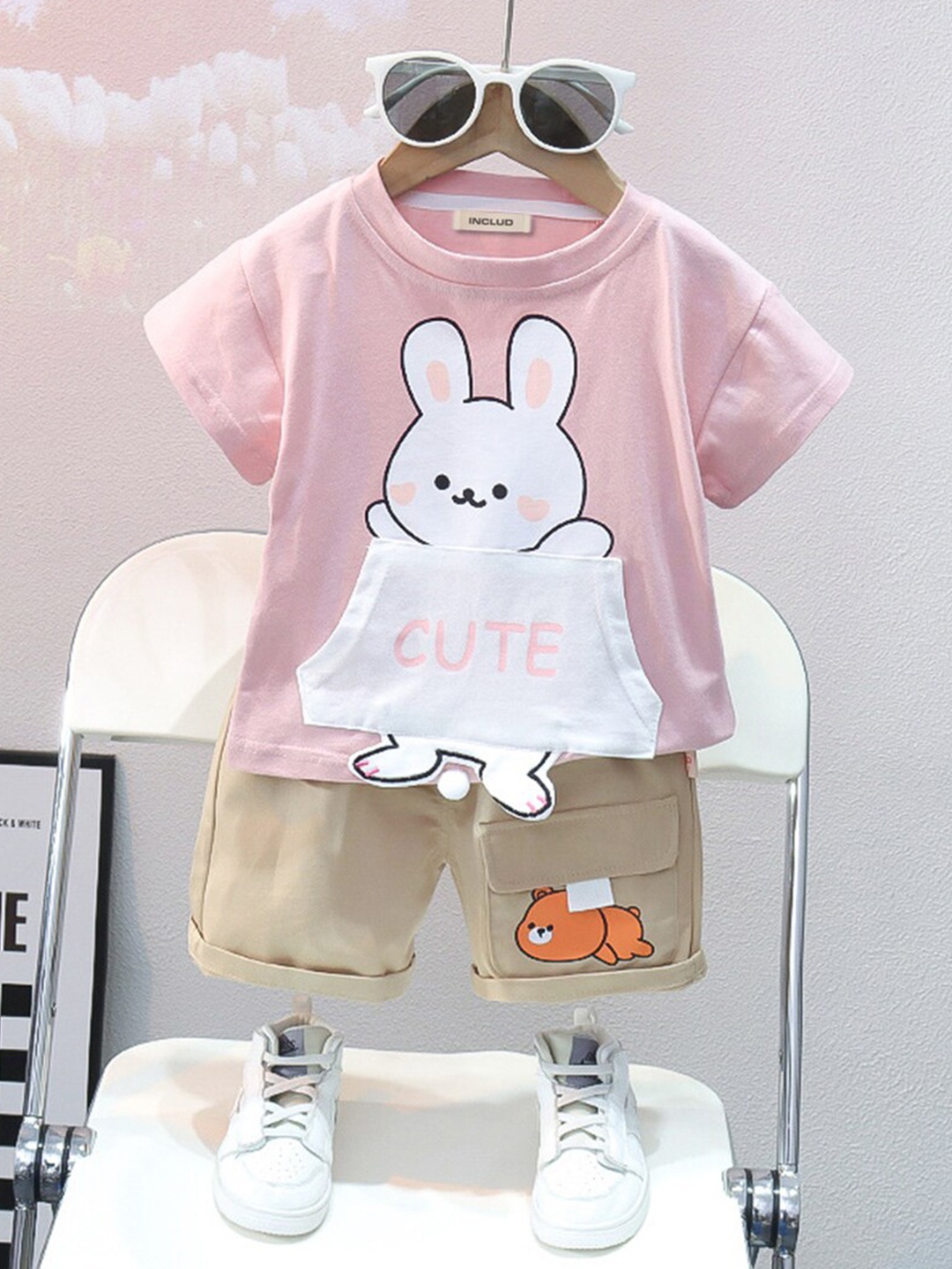 

INCLUD Boys Printed T-shirt with Shorts, Pink