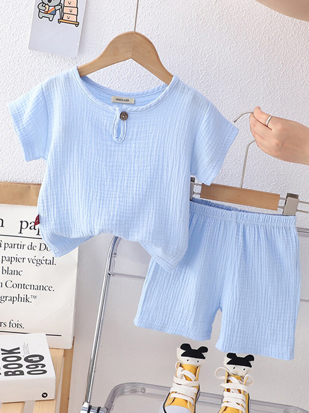 

INCLUD Boys Self Design Top with Shorts, Blue