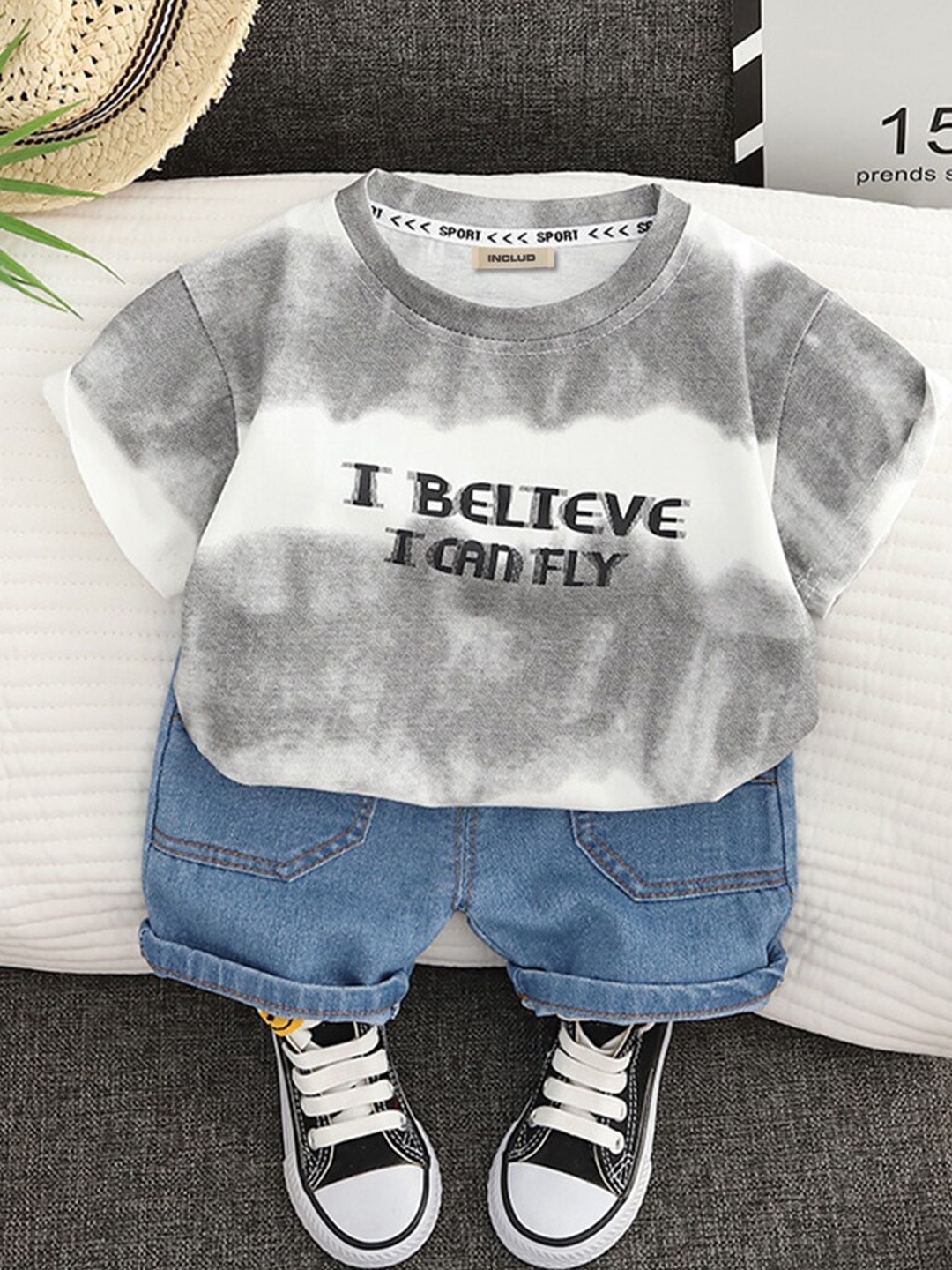 

INCLUD Boys Printed T-shirt With Shorts, Grey