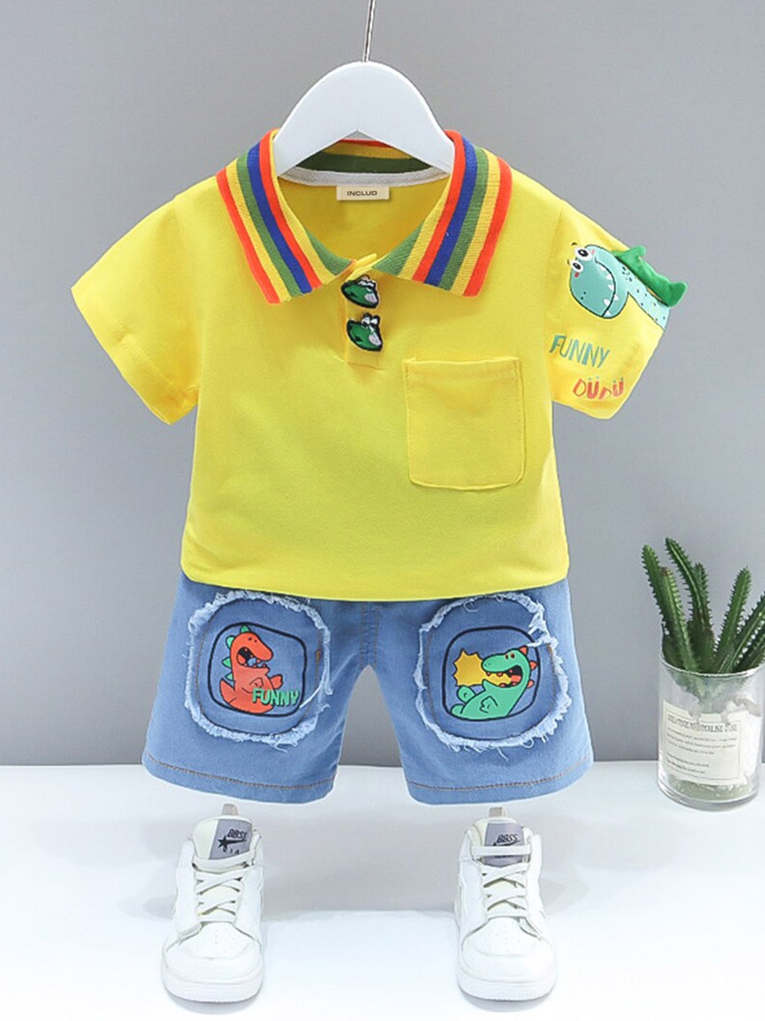 

INCLUD Boys Striped T-shirt With Shorts, Yellow
