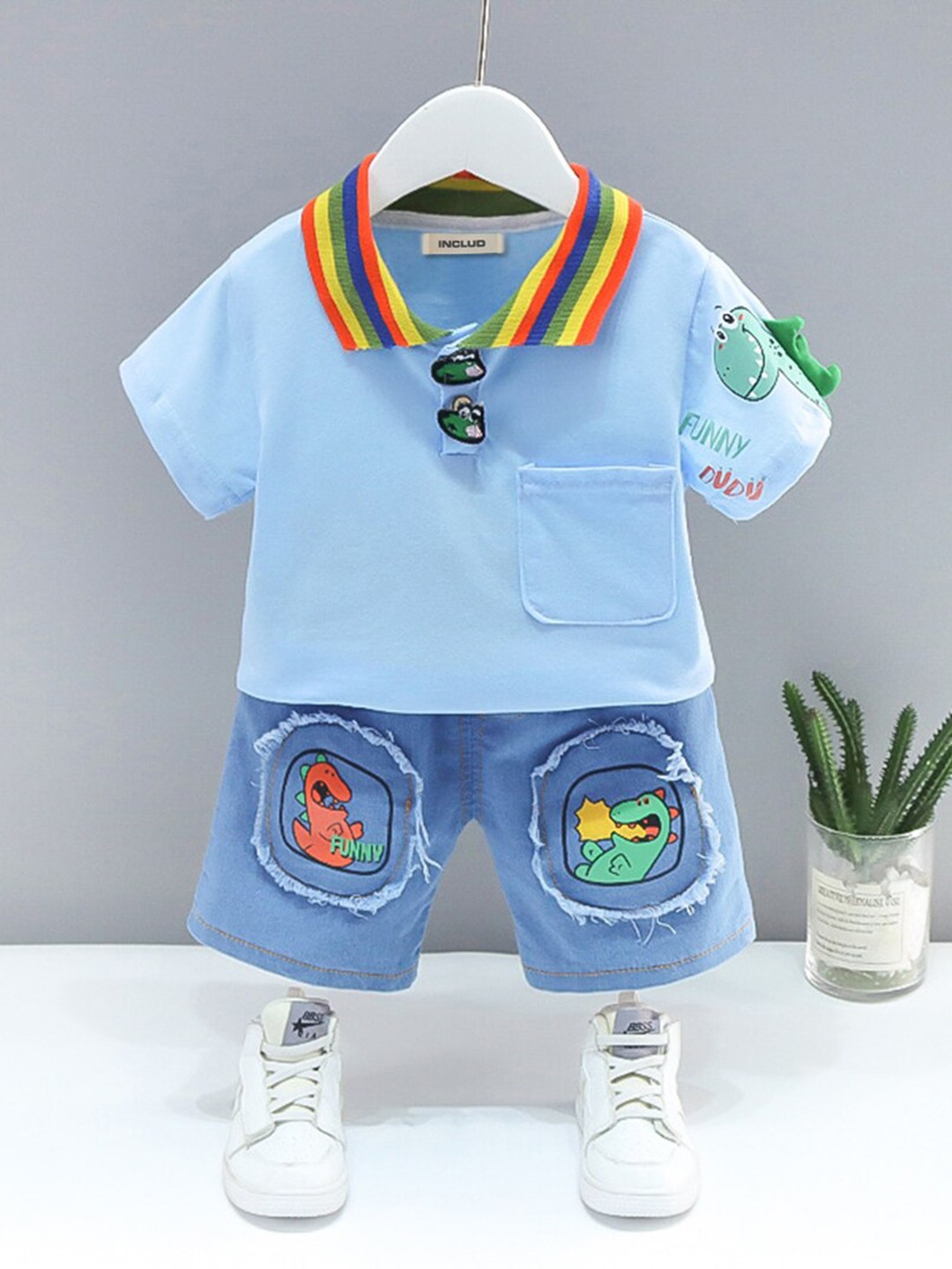 

INCLUD Boys Printed T-shirt with Denim Shorts, Blue