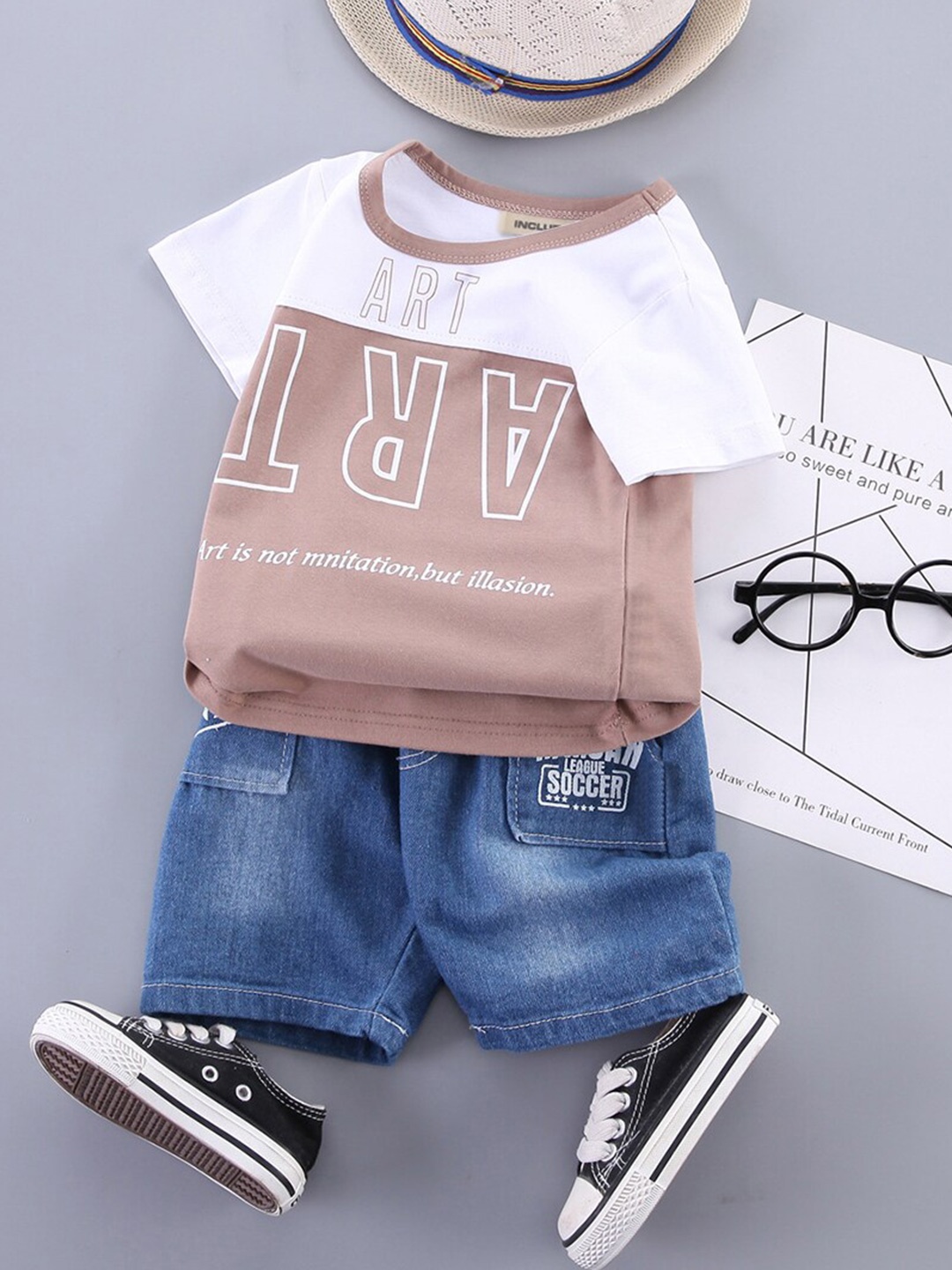 

INCLUD Boys Colourblocked Top with Shorts, Brown