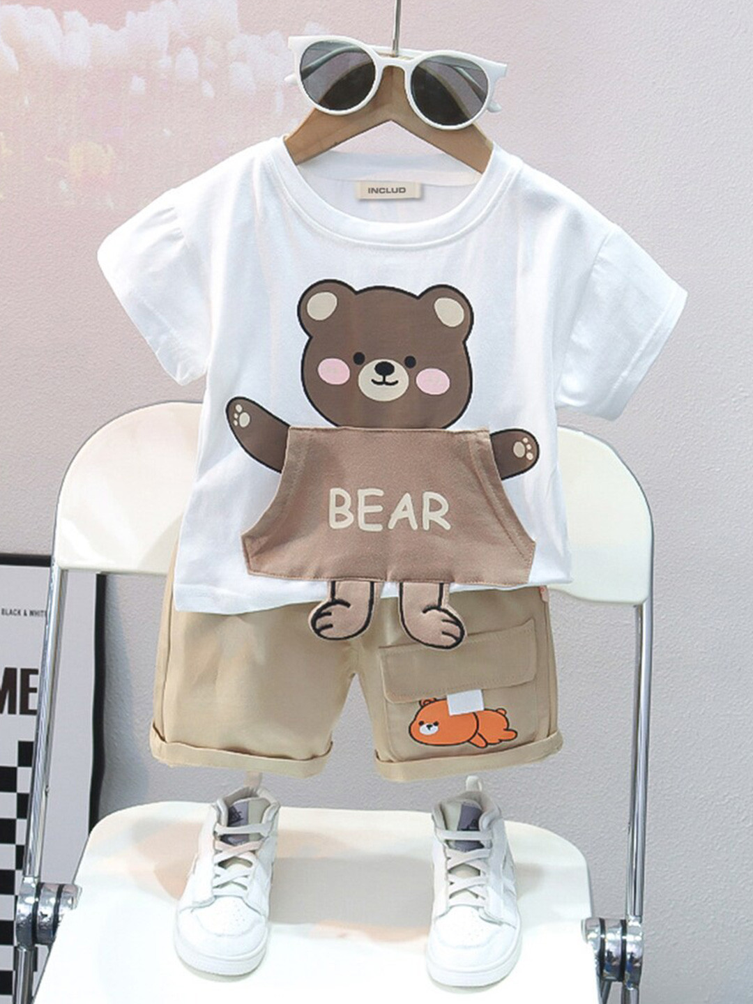 

INCLUD Boys Printed T-shirt with Shorts, White