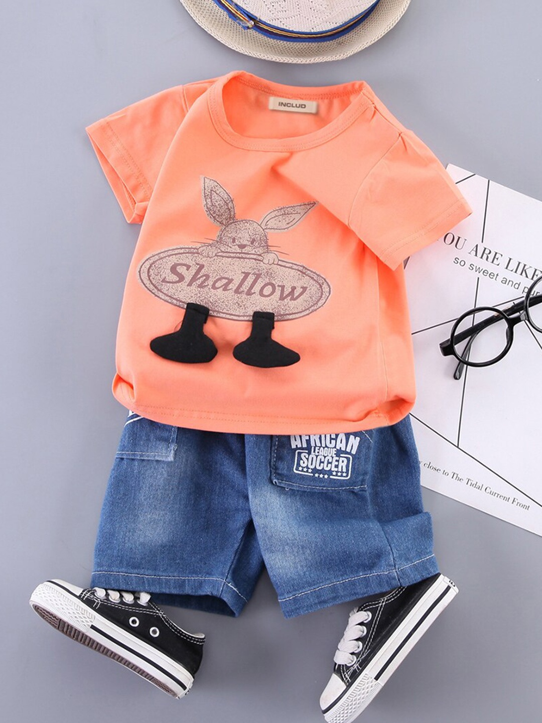 

INCLUD Boys Printed T-shirt with Shorts, Orange