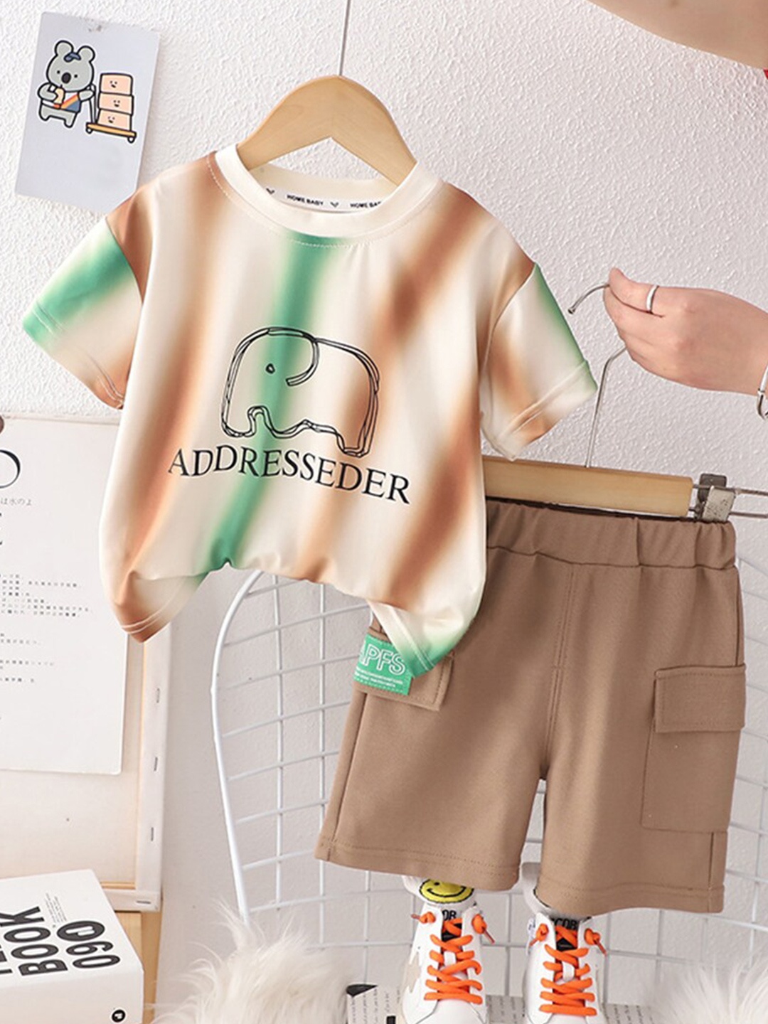 

INCLUD Boys Colourblocked T-shirt With Shorts, Brown