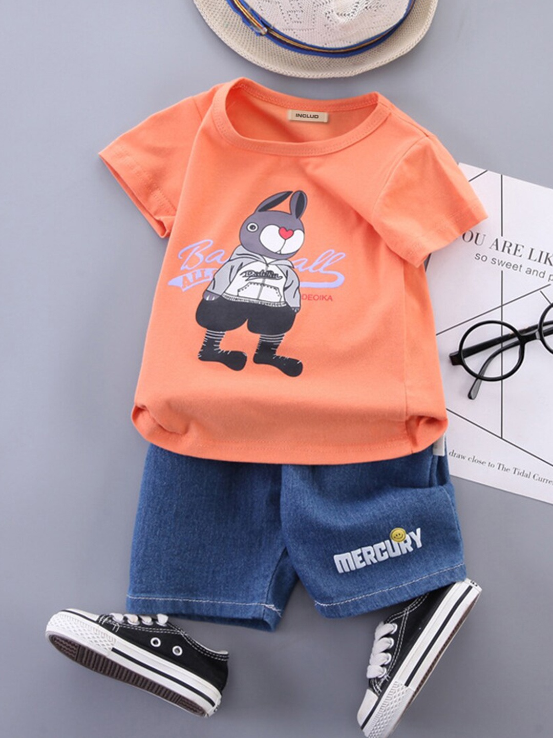 

INCLUD Boys Printed T-shirt with Shorts, Orange