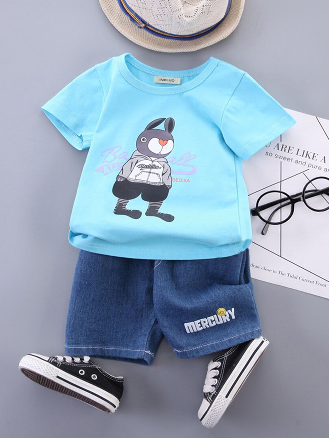 

INCLUD Boys Graphic Printed T-shirt with Shorts, Blue