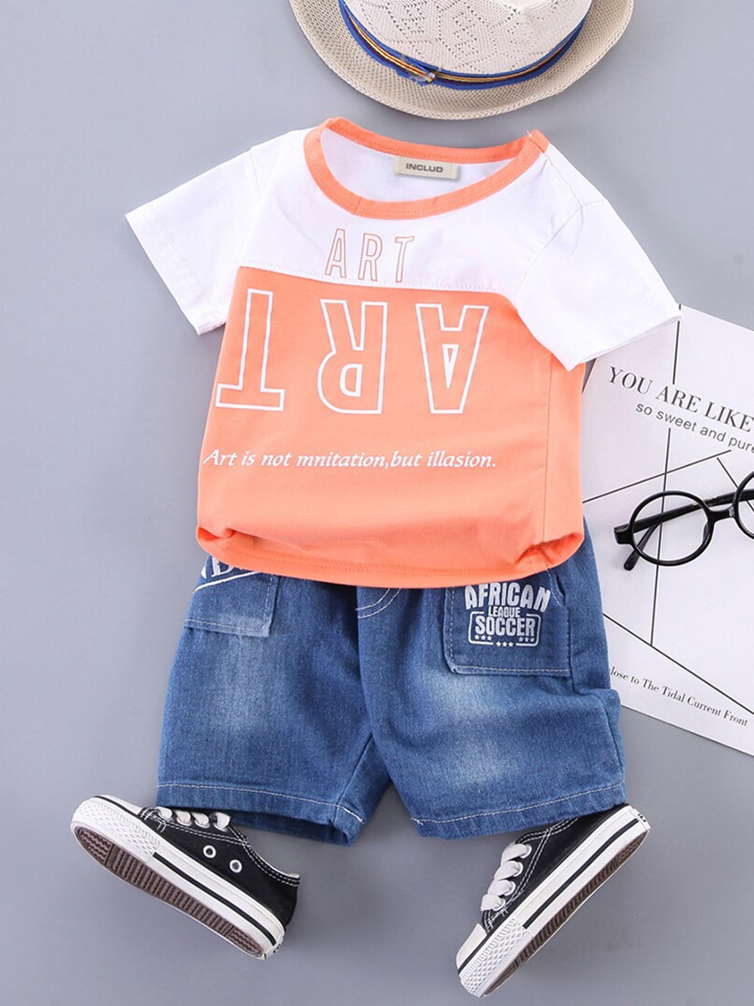 

INCLUD Boys Printed T-shirt with Shorts, Orange