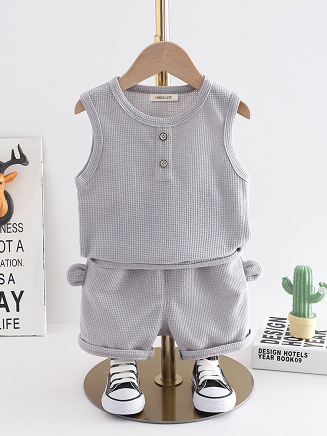 

INCLUD Boys Ribbed Sleeveless T-shirt With Shorts, Grey
