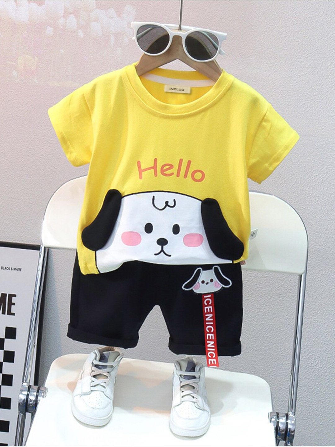 

INCLUD Boys Printed T-shirt with Shorts, Yellow