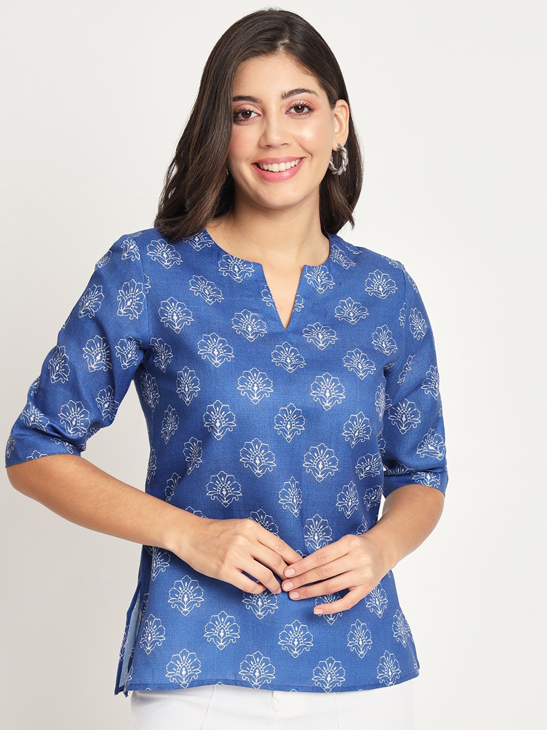 

CHARMGAL Ethnic Motifs Printed Kurti, Blue