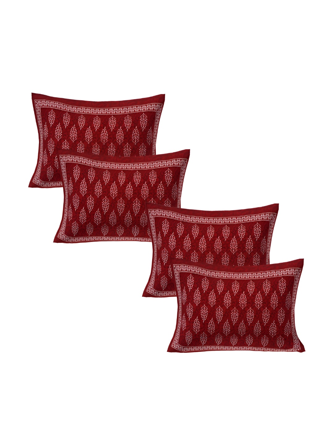 

VANI E Maroon & White 4 Pieces Self Design Pure Cotton Rectangle Pillow Covers