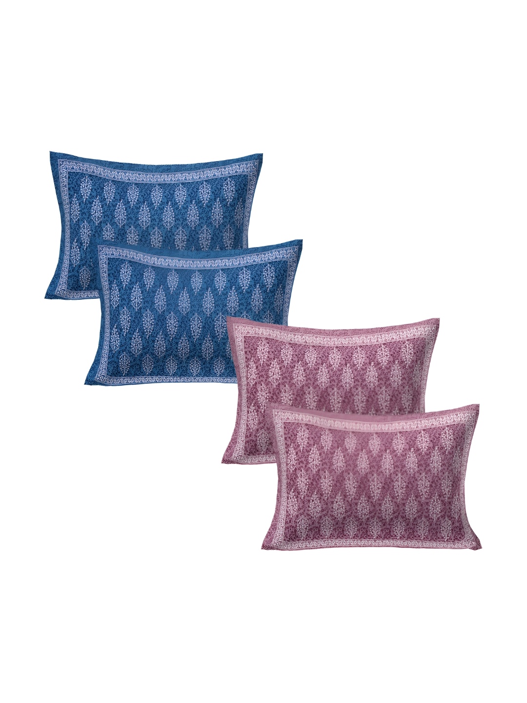 

VANI E Blue & White 4 Pieces Self Design Pure Cotton Rectangle Pillow Covers