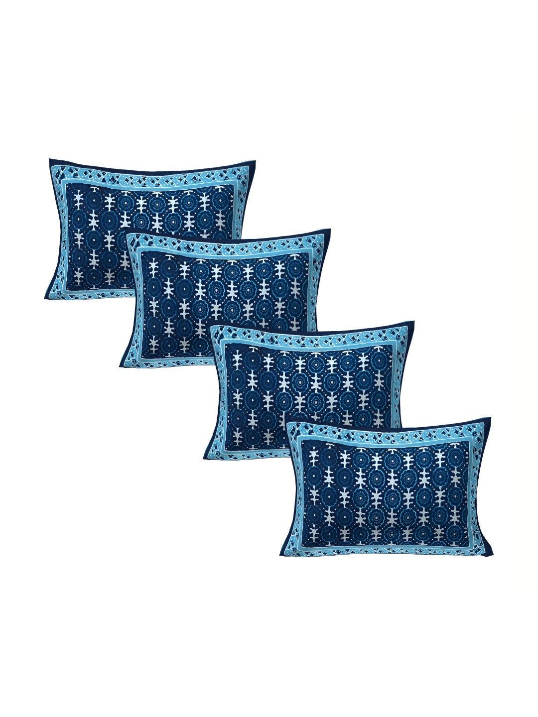 VANI E Blue & White 4 Pieces Self Design Pure Cotton Rectangle Pillow Covers