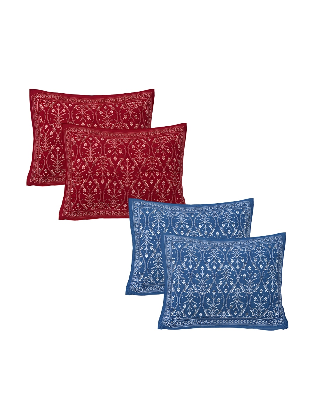 VANI E Red & White 4 Pieces Self Design Pure Cotton Rectangle Pillow Covers