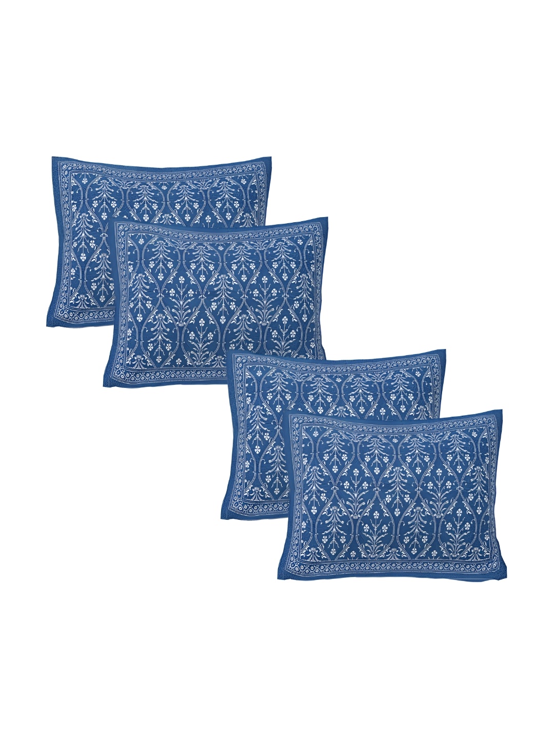 

VANI E Blue & Purple 4 Pieces Self Design Pure Cotton Rectangle Pillow Covers