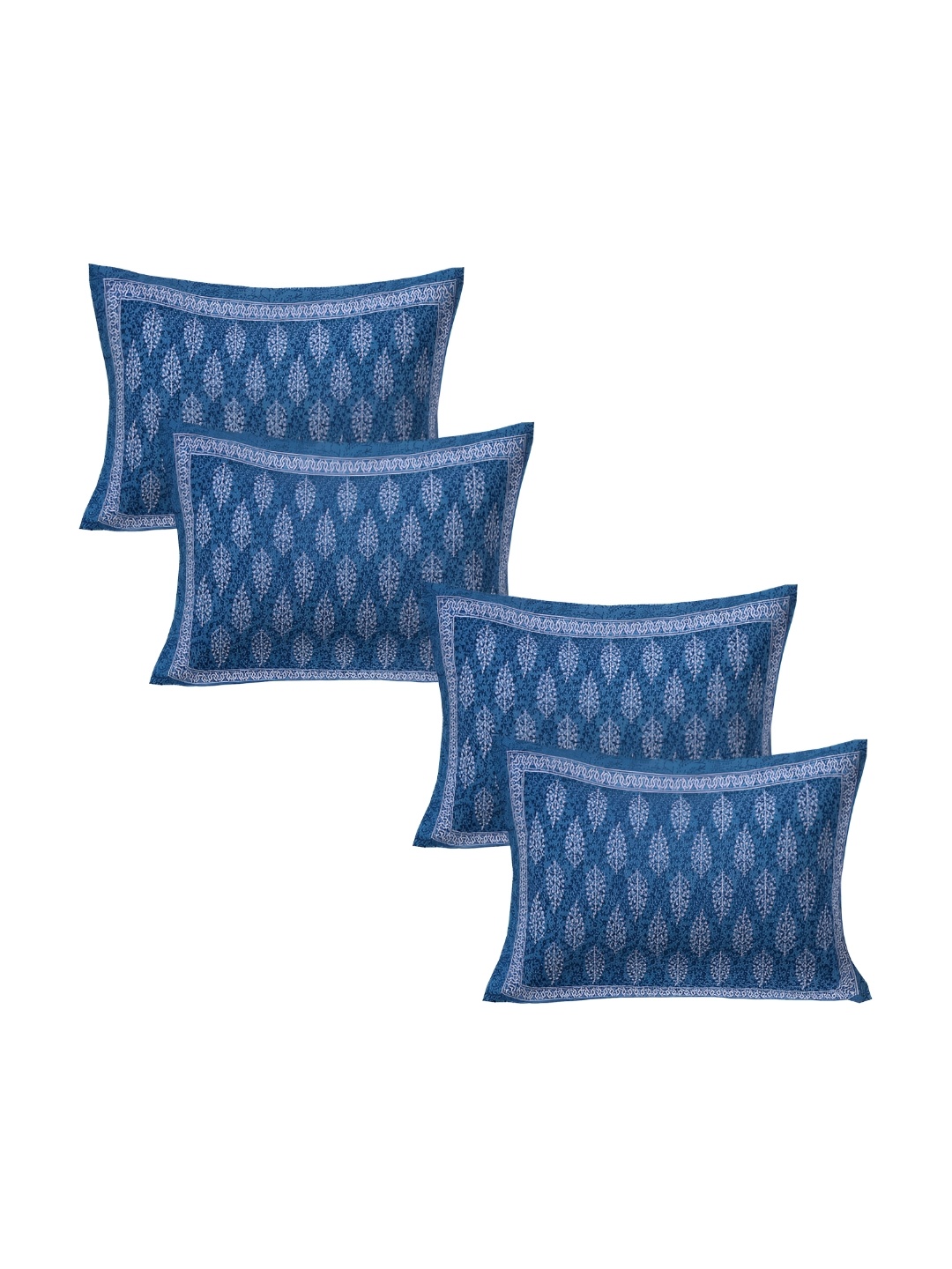 

VANI E Blue & White 4 Pieces Self Design Pure Cotton Rectangle Pillow Covers