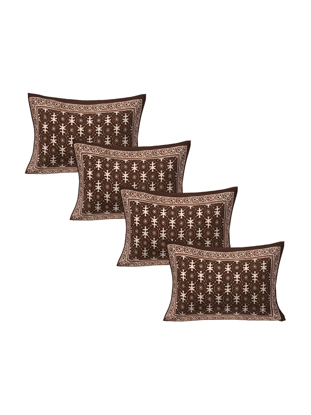 

VANI E Brown & Off White 4 Pieces Self Design Pure Cotton Rectangle Pillow Covers