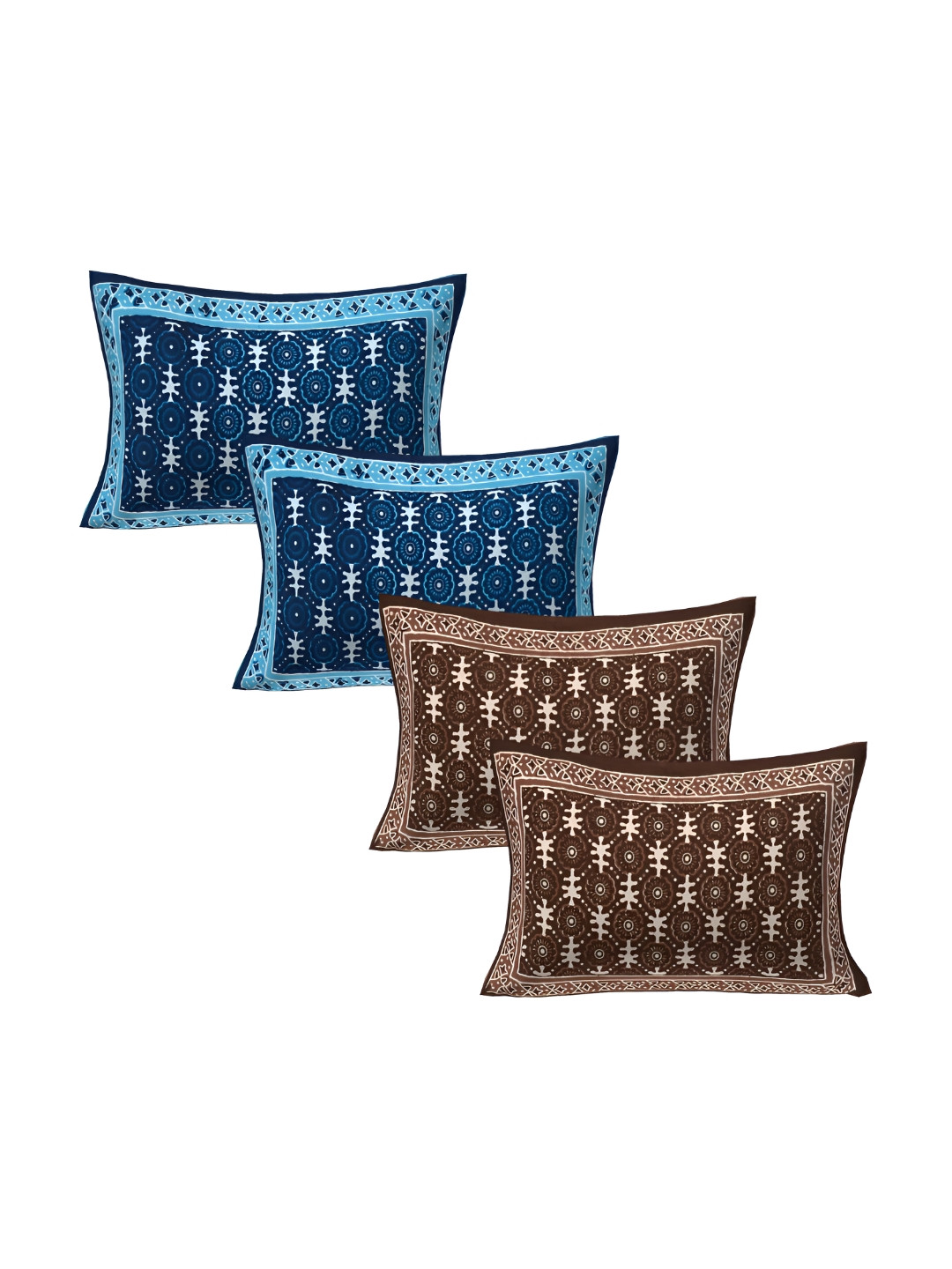 

VANI E Brown & White 4 Pieces Self Design Pure Cotton Rectangle Pillow Covers