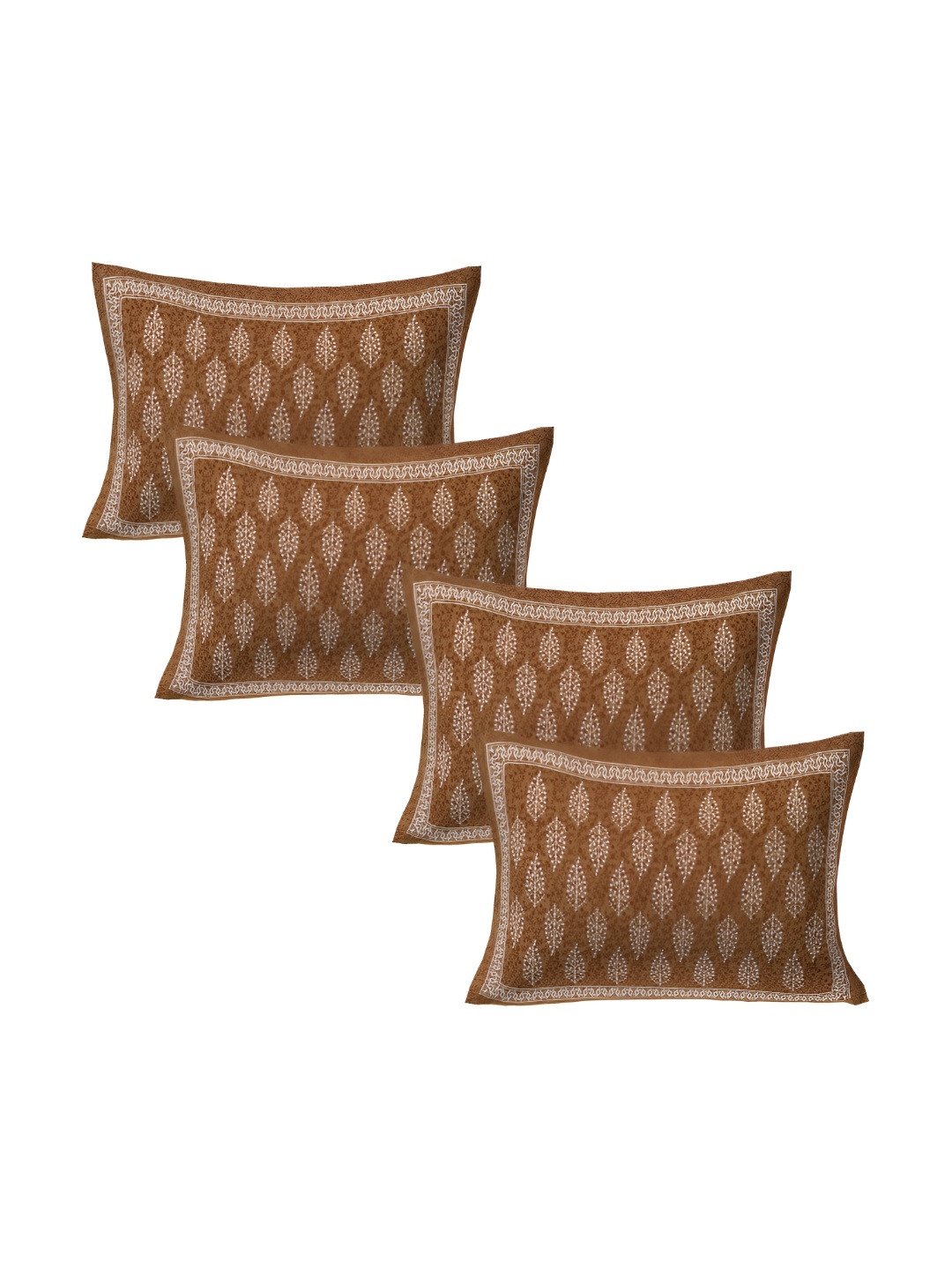 

VANI E Brown & White 4 Pieces Self Design Pure Cotton Rectangle Pillow Covers