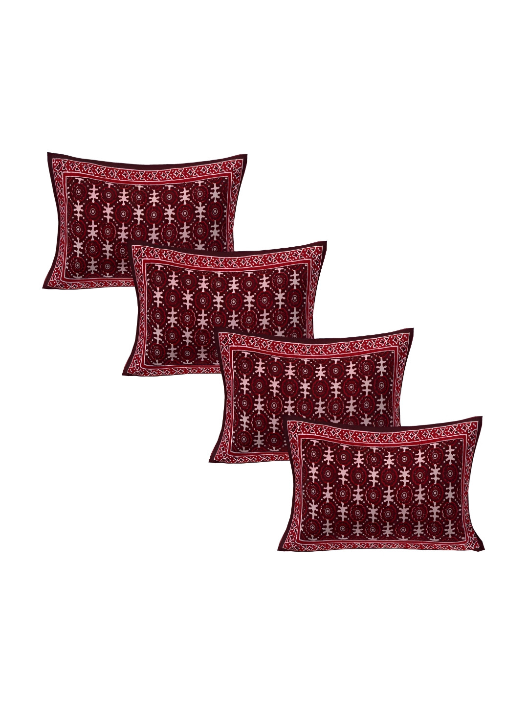 

VANI E Maroon & White 4 Pieces Self Design Pure Cotton Rectangle Pillow Covers