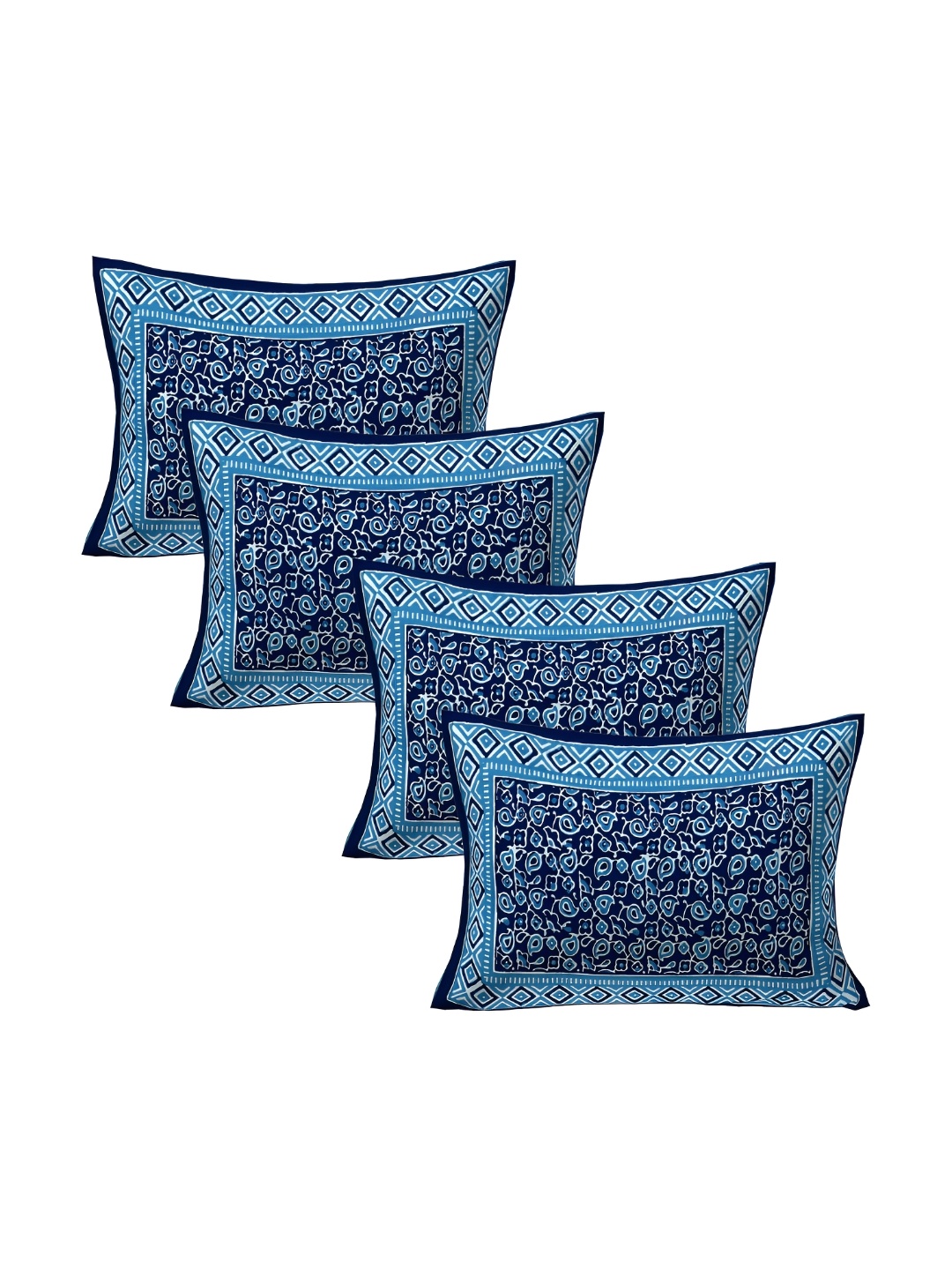 

VANI E Blue & White 4 Pieces Self Design Pure Cotton Rectangle Pillow Covers