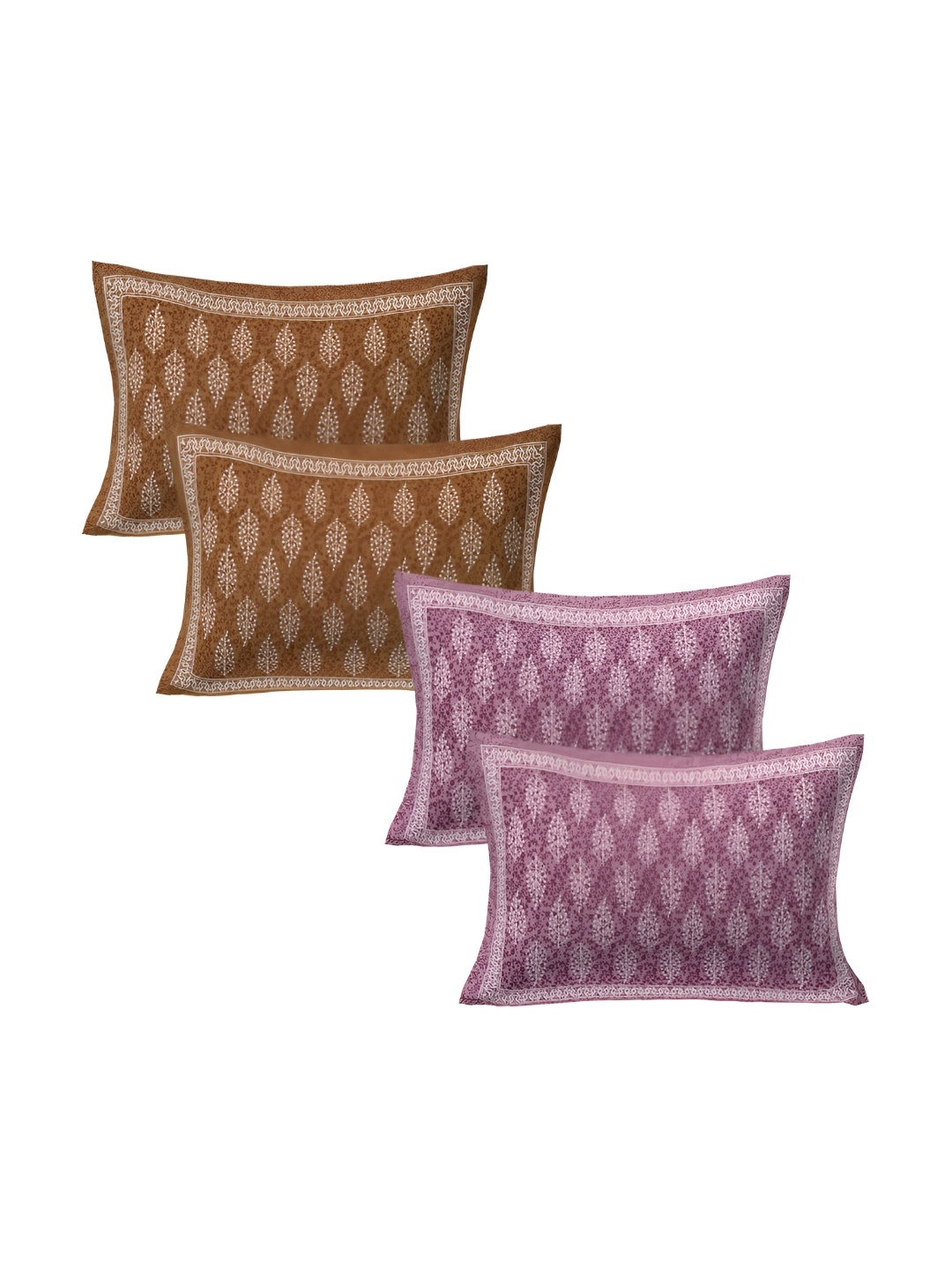 

VANI E Brown & White 4 Pieces Self Design Pure Cotton Rectangle Pillow Covers