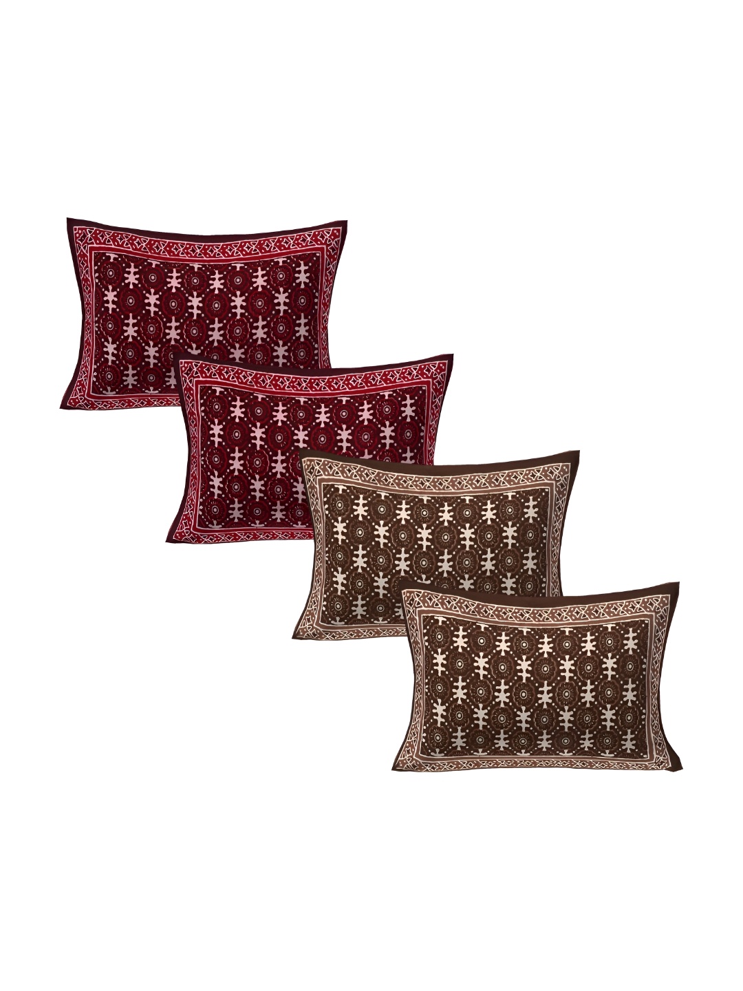 

VANI E Red & Brown 4 Pieces Self Design Pure Cotton Rectangle Pillow Covers