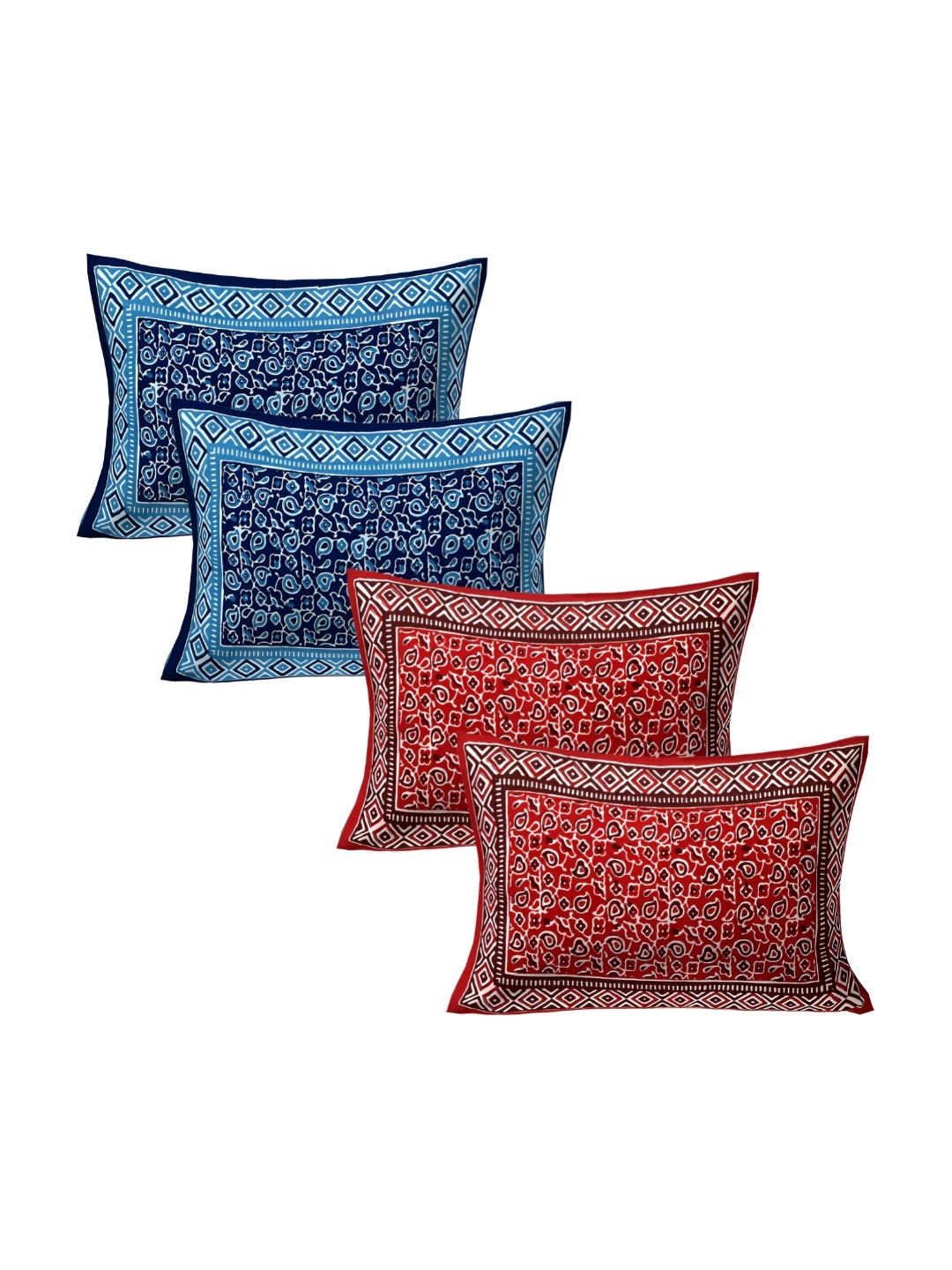 

VANI E Blue & Red 4 Pieces Self Design Pure Cotton Rectangle Pillow Covers