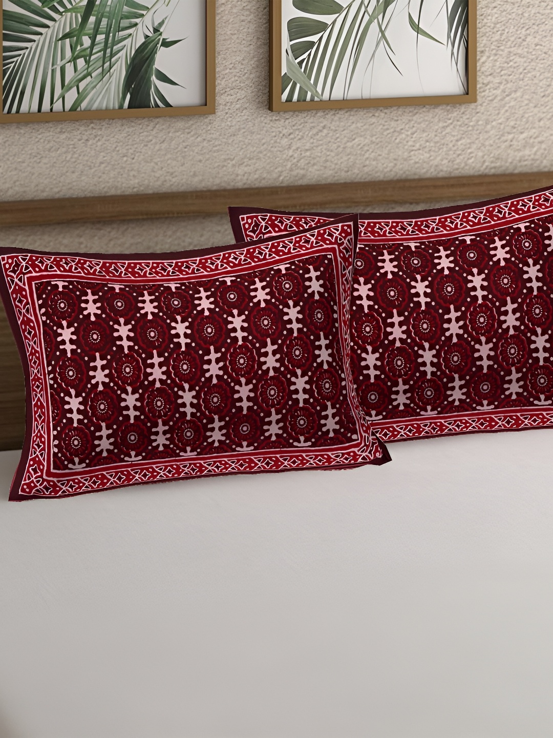 

VANI E Maroon & Red 2 Pieces Self Design Pure Cotton Rectangle Pillow Covers