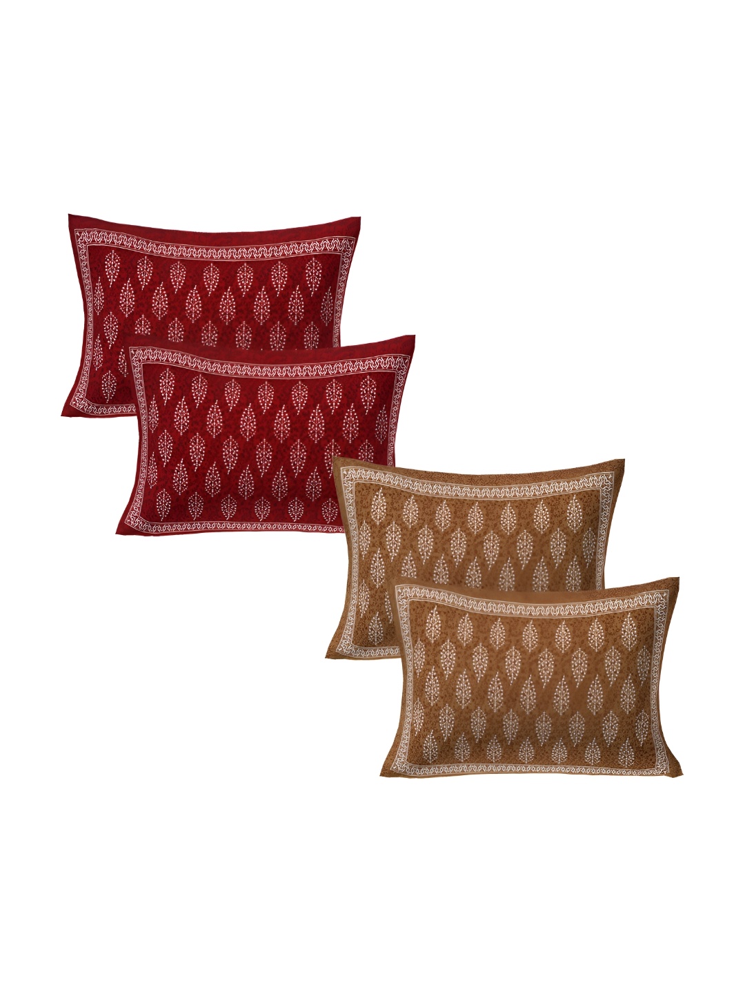 

VANI E Brown & Maroon 4 Pieces Self Design Pure Cotton Rectangle Pillow Covers