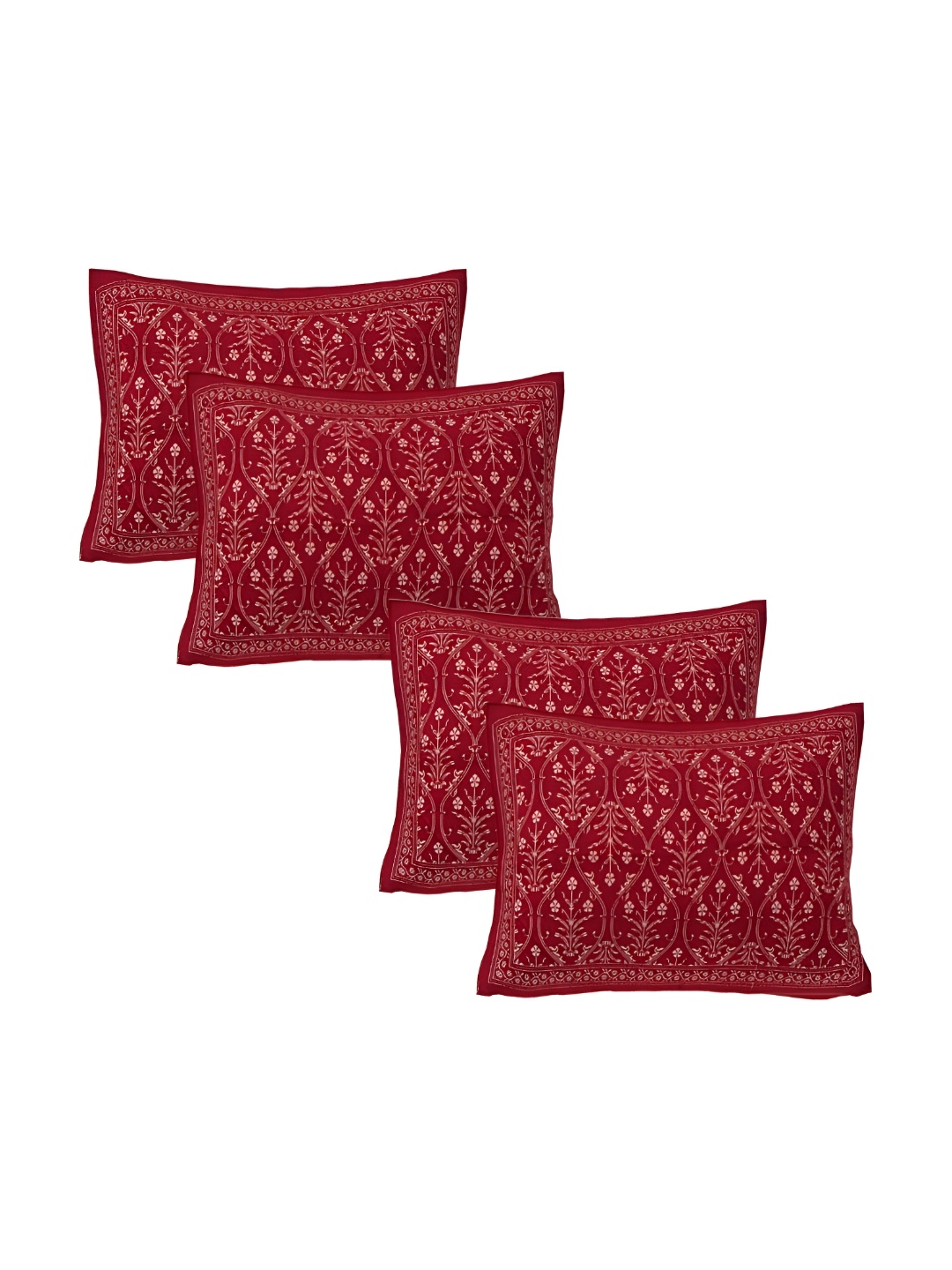 

VANI E Maroon & White 4 Pieces Self Design Pure Cotton Rectangle Pillow Covers