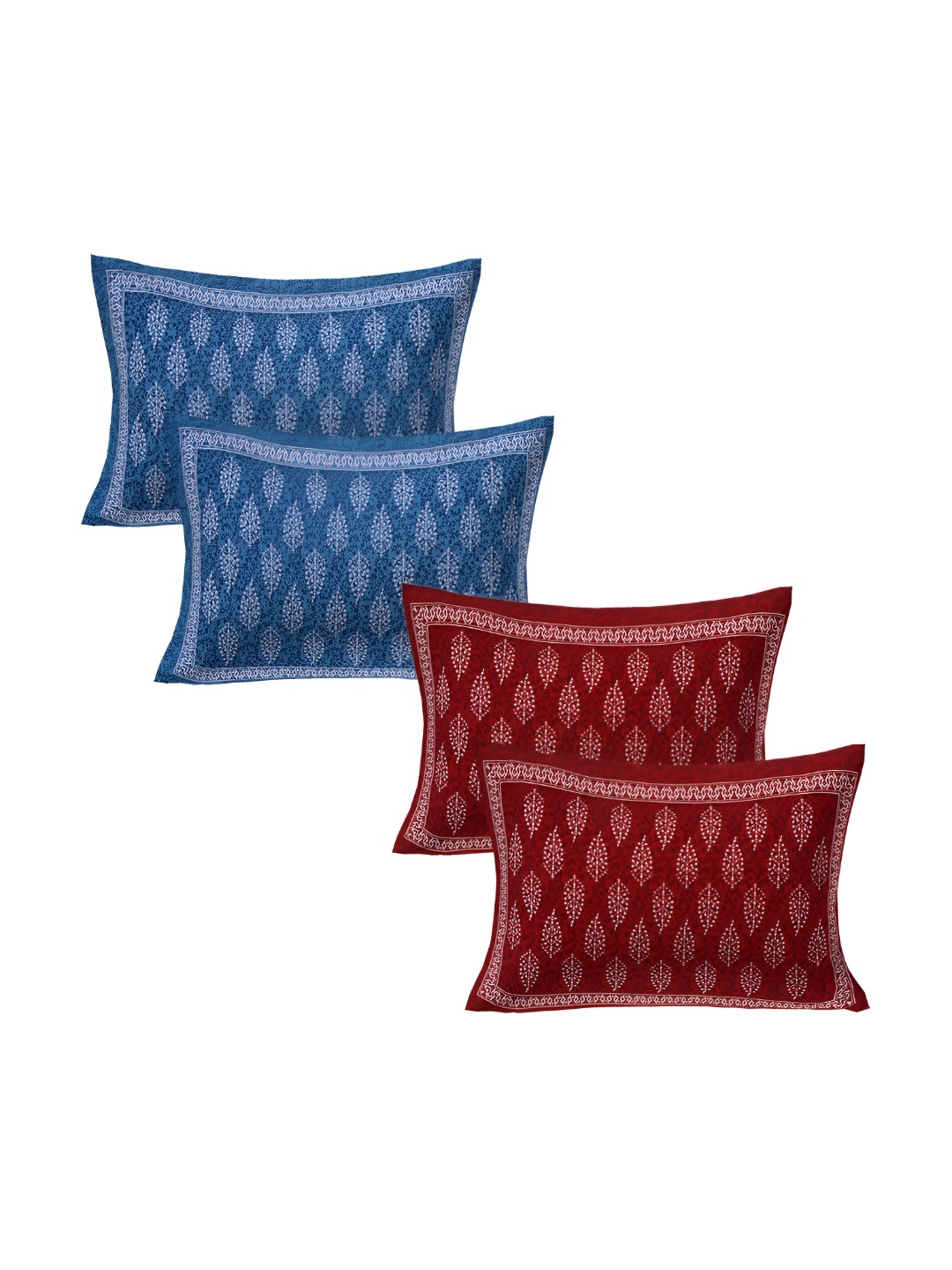 VANI E Red & Blue 4 Pieces Self Design Pure Cotton Rectangle Pillow Covers