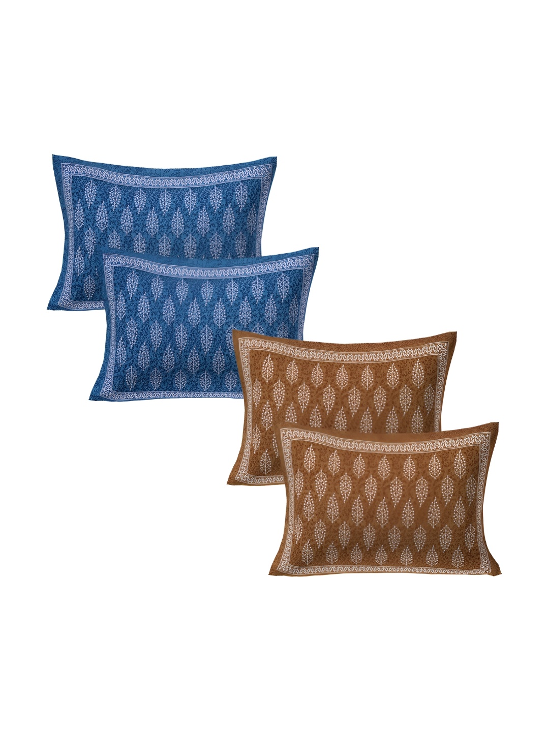 

VANI E Blue & White 4 Pieces Self Design Pure Cotton Rectangle Pillow Covers