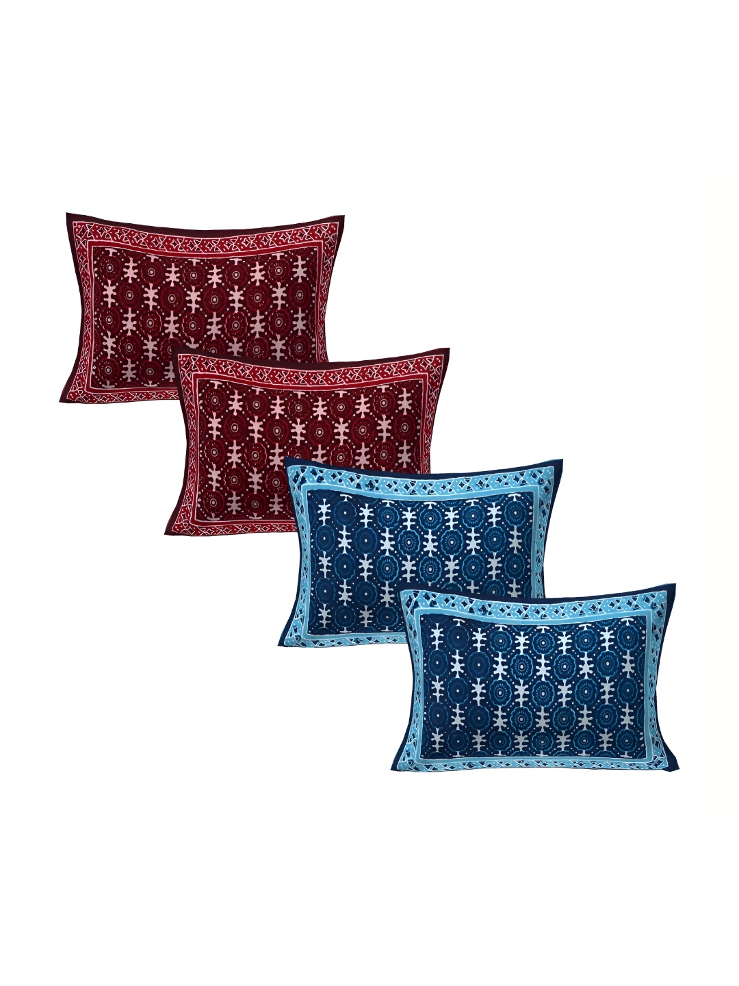 

VANI E Blue & Maroon 4 Pieces Self Design Pure Cotton Rectangle Pillow Covers