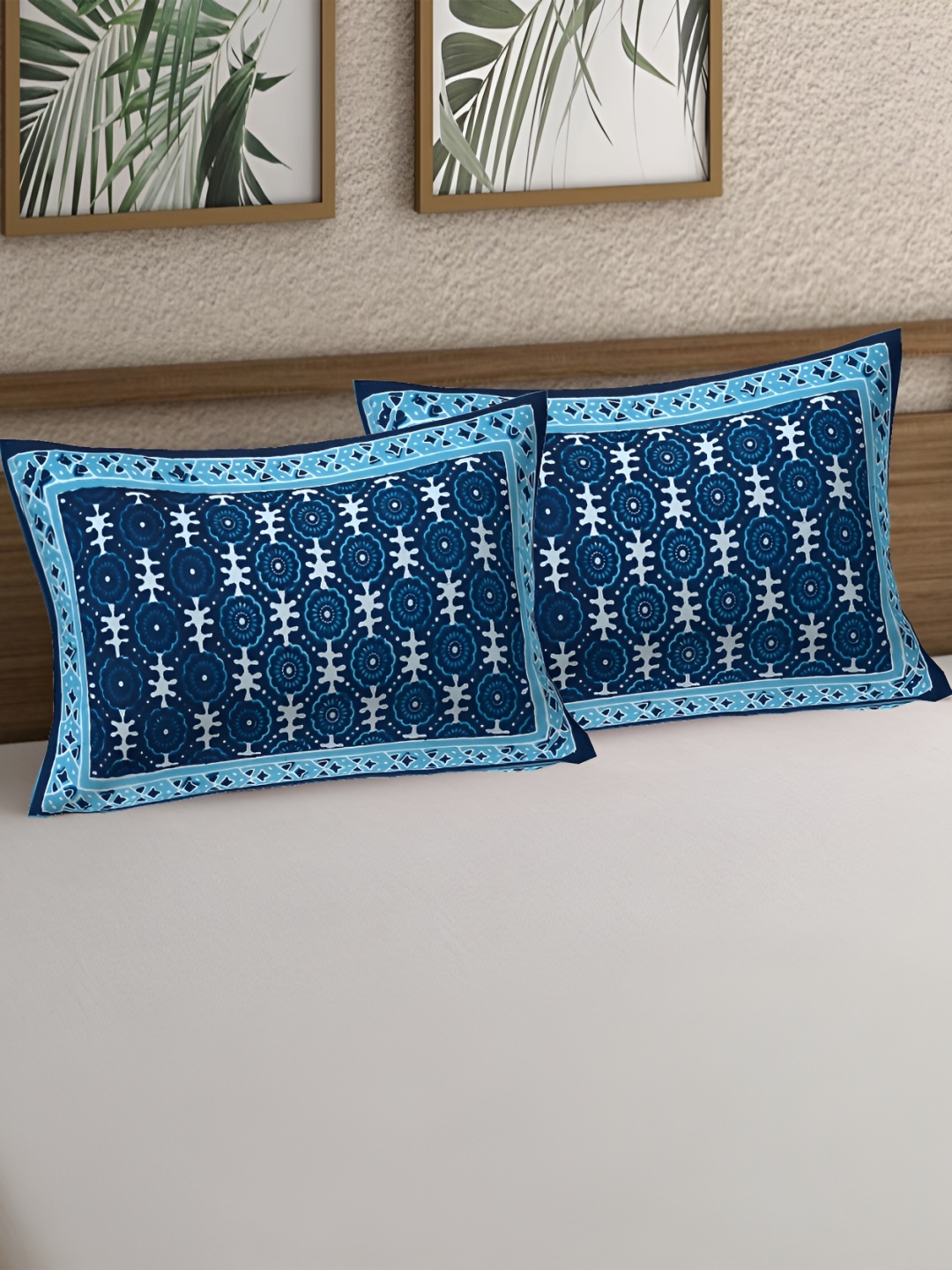 

VANI E Blue & White 2 Pieces Self Design Pure Cotton Rectangle Pillow Covers